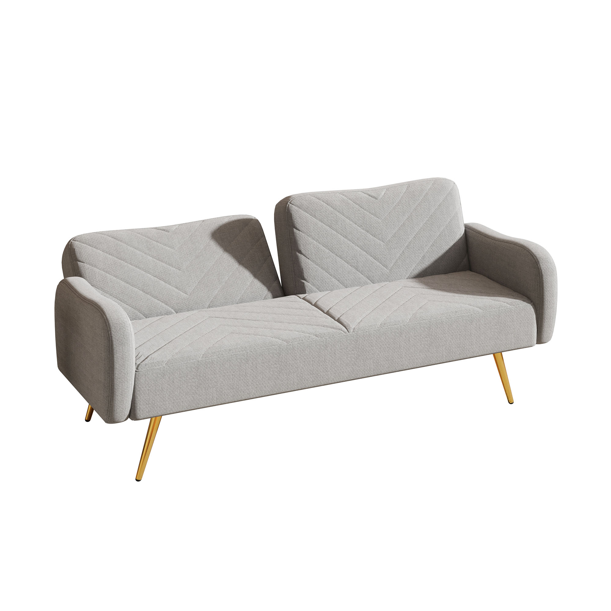 Minimalist Stylish Linen Fabric Upholstered Futon Sofa Bed with Two Pillows, Grey