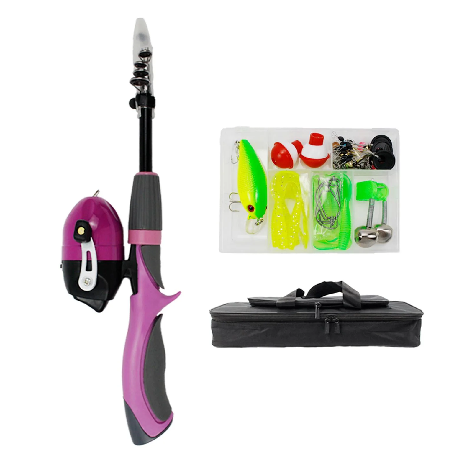 Fishing Pole Telescopic Rod and Reel Carrier Bags with Fishing Line Pink