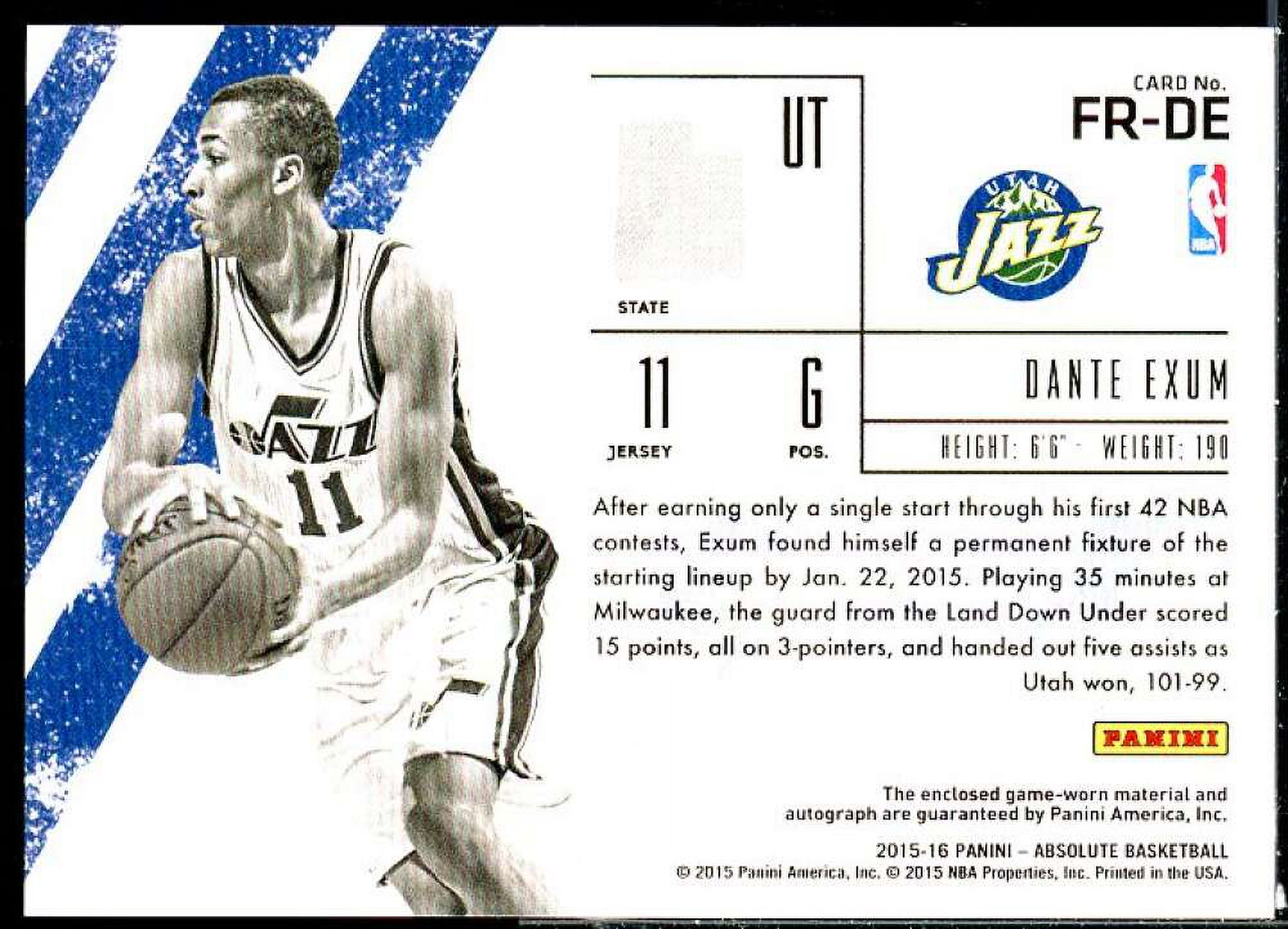 Dante Exum 2015-16 Absolute Memorabilia Frequent Flyer Material Autographs #FRDE