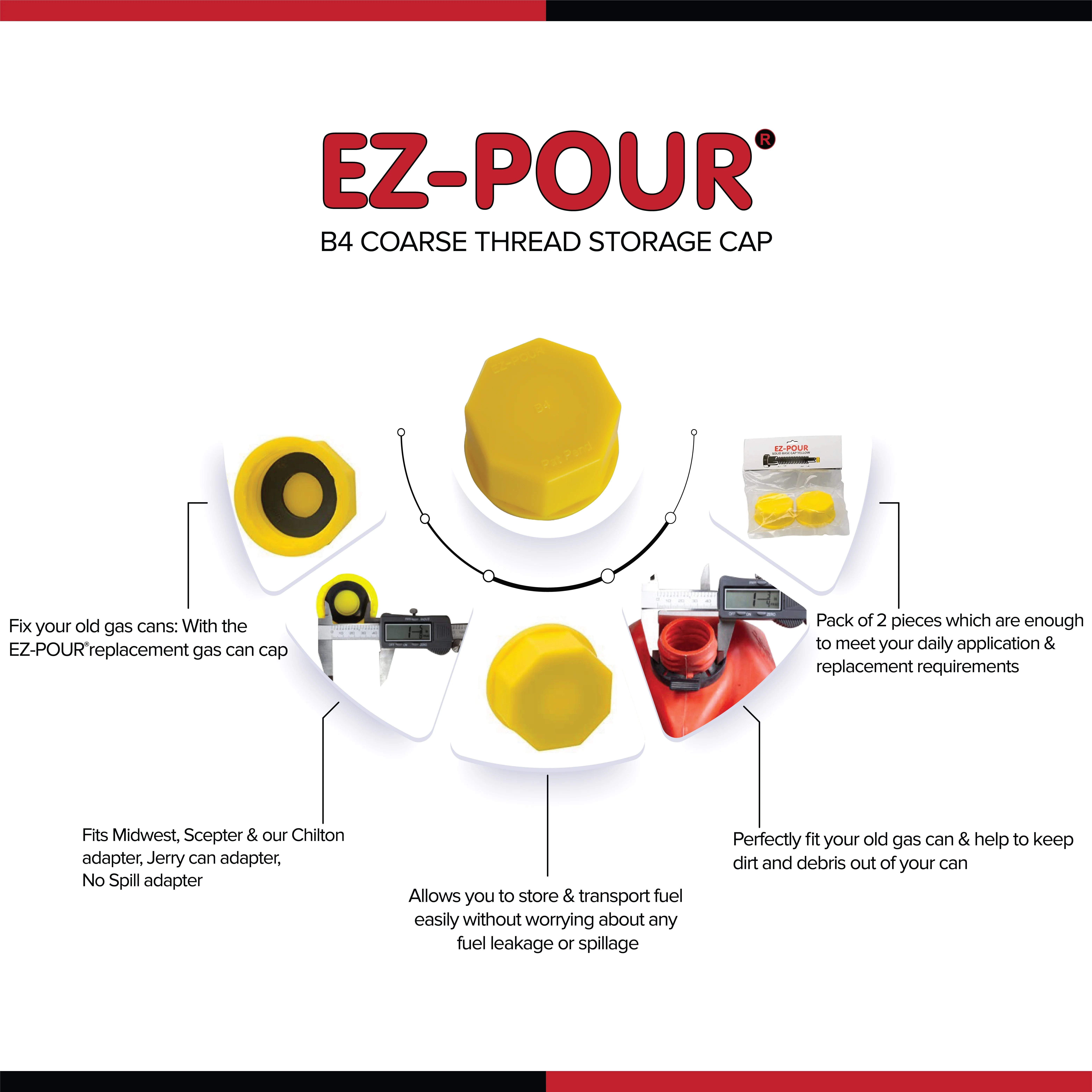 Ez-POUR Yellow Coarse Thread Solid Base Cap for Storage gas Cans (Pack of 2) 