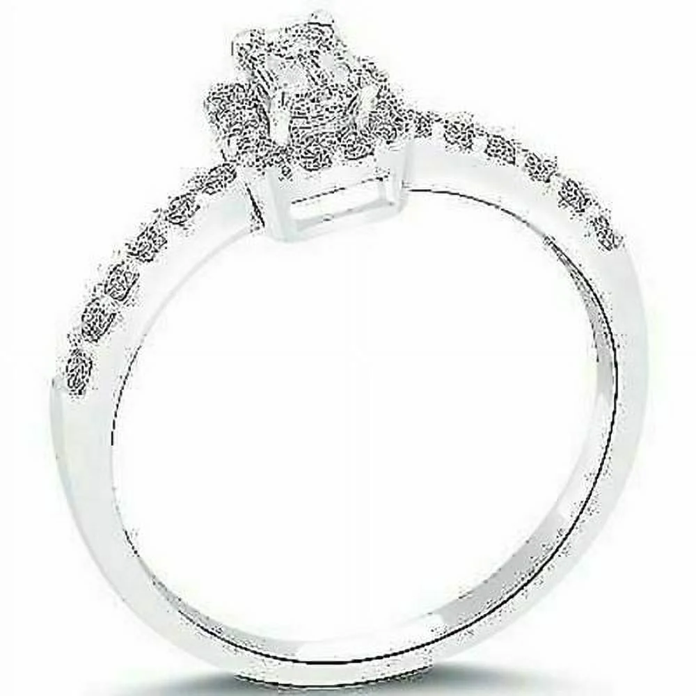 0.65 Carat F-VS1 Emerald Cut Diamond Engagement Ring 14k White Gold Pave Halo
