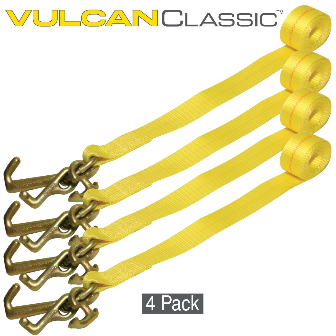 VULCAN Car Tie Down Replacement Strap - RTJ Hooks - 96 inch - 4 Pack - 3300 Lbs SWL