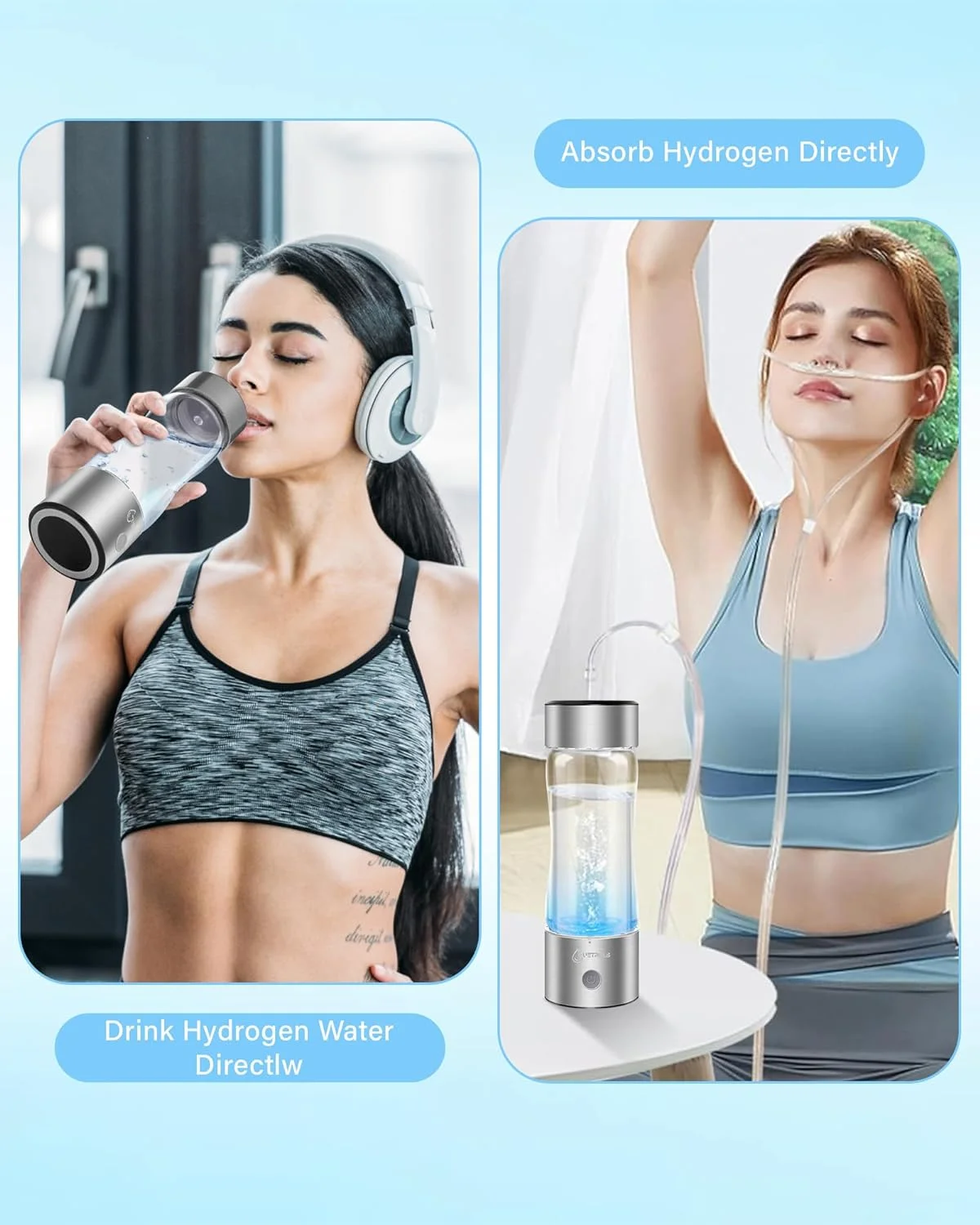 Hydrogen Water Bottle 2024, Hydrogen Water Bottle Generator with SPE PEM Technology Water Ionizer, Hydrogen Water Machine Improve Water in 3 Minutes for Home, Office, Travel, Daily Drinking（Silver）