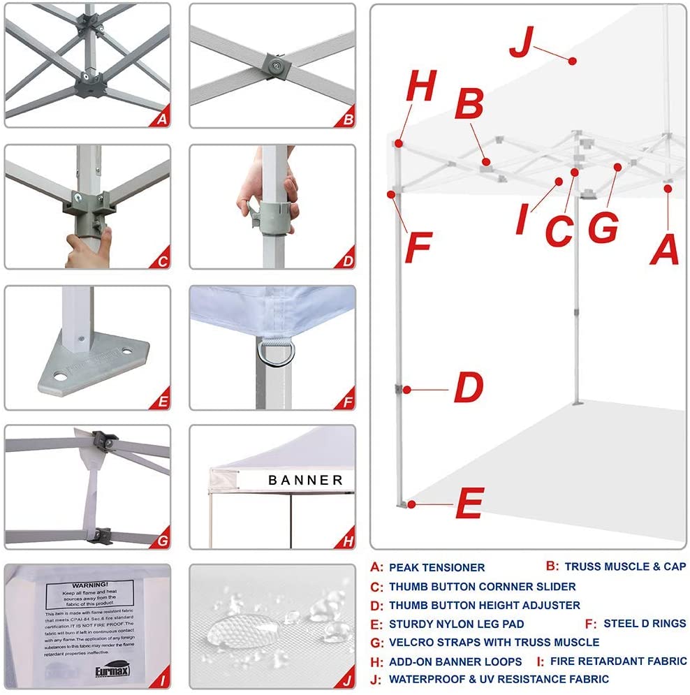 Eurmax Premium 10x10 Pergolas With Canopy Outdoor Gazebo For Backyard.Instant Canopies Shelter with Heavy Duty Wheeled Carry Bag (Field Green)