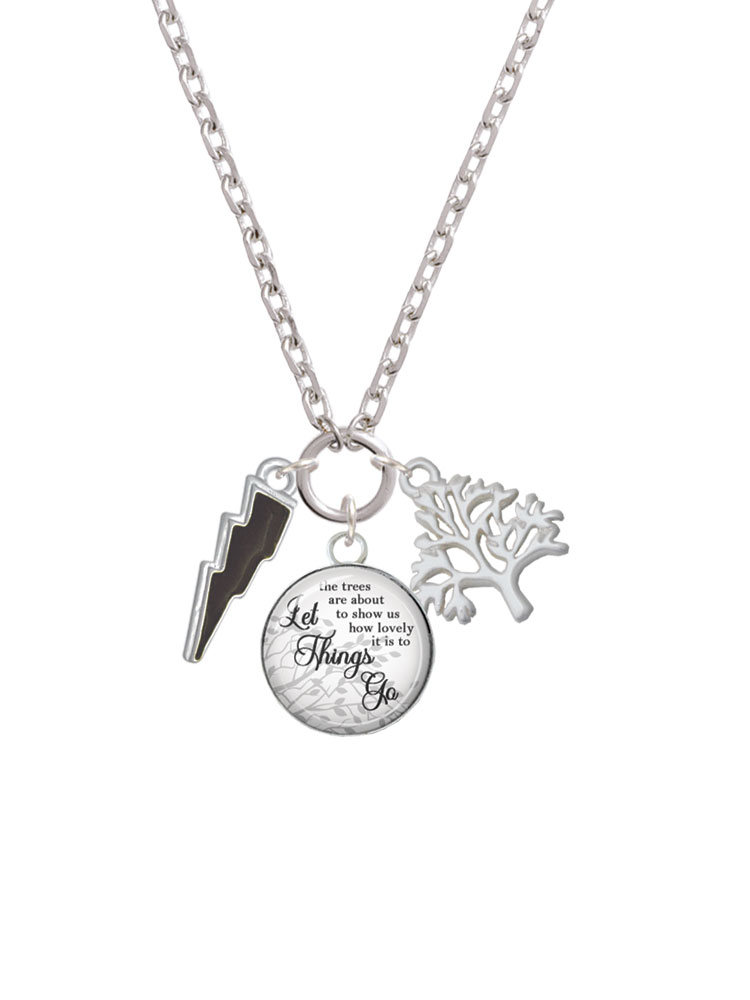 Delight Jewelry Silvertone Black Lightning Bolt Let Things Go Fall Zoey Charm Necklace, 28
