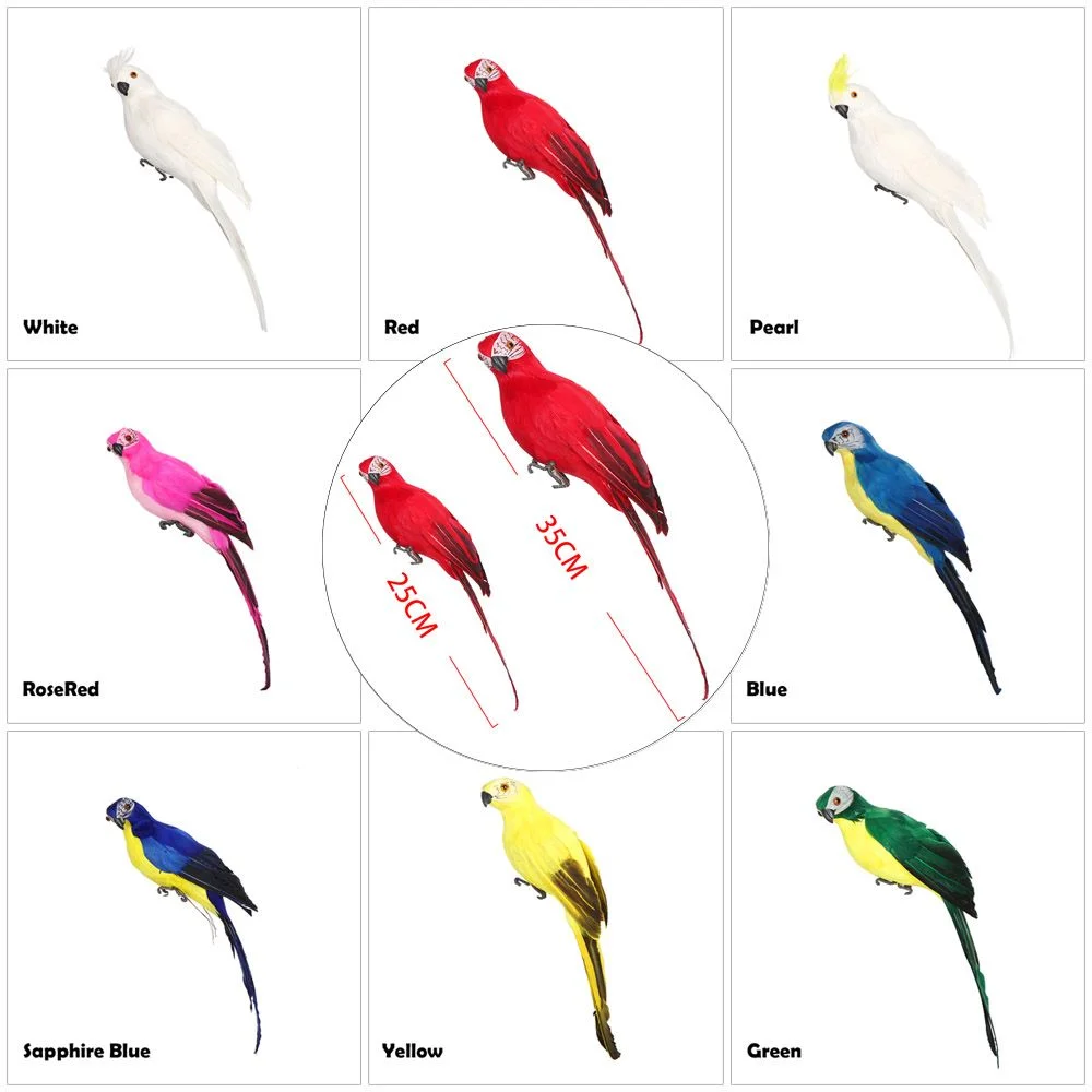 1 PC Creative Yard Ornament  Garden  Handmade Parrot Miniature  Simulation Bird Feather Animal Figurine RED 35CM