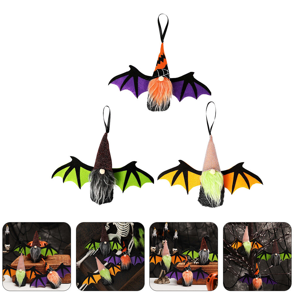 3Pcs Novel Hanging Bat Gnome Doll Pendants Scary Hanging Pendant Haunted House Props
