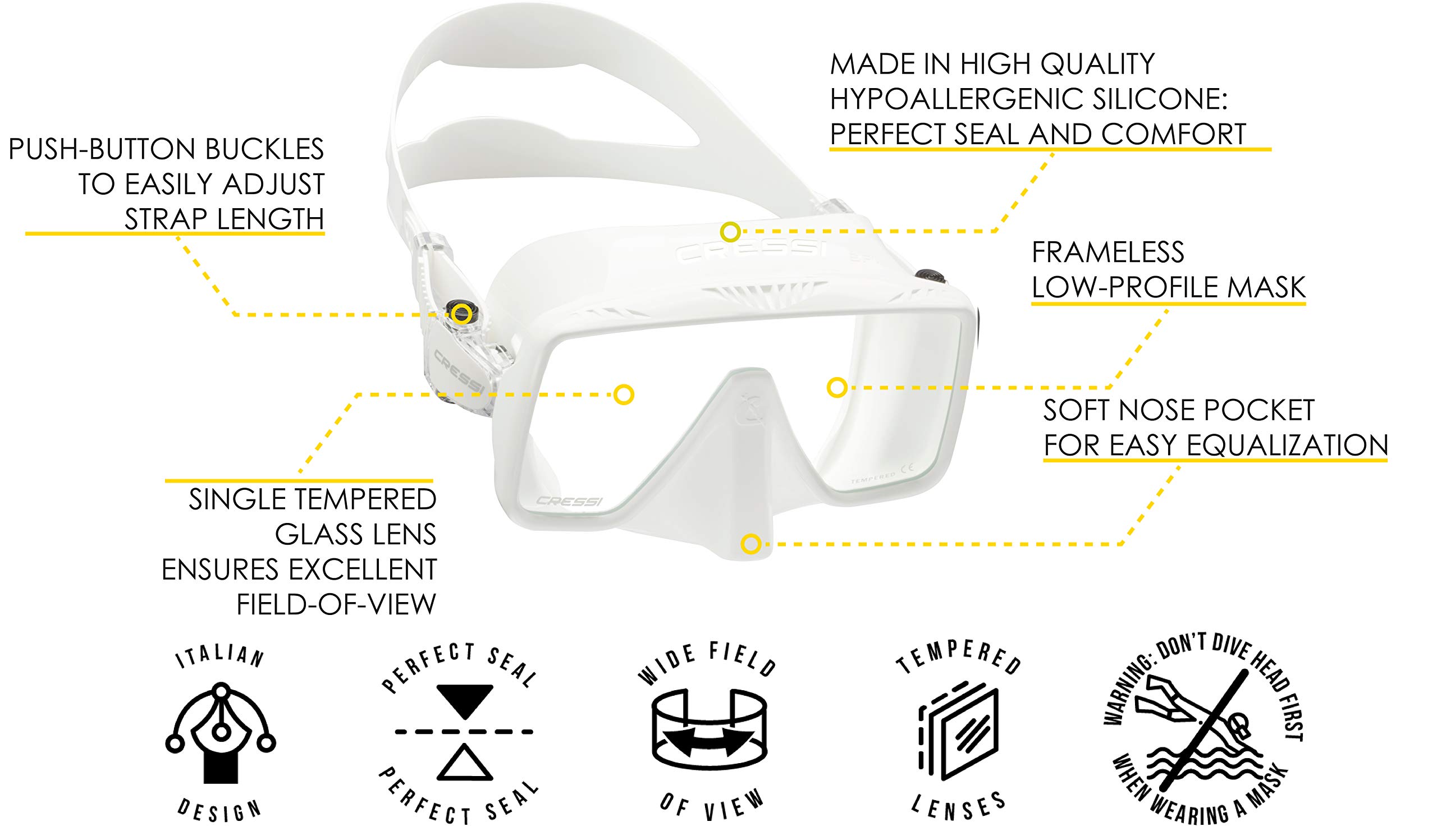 Cressi SF1 Squared Frameless Dive Mask - White
