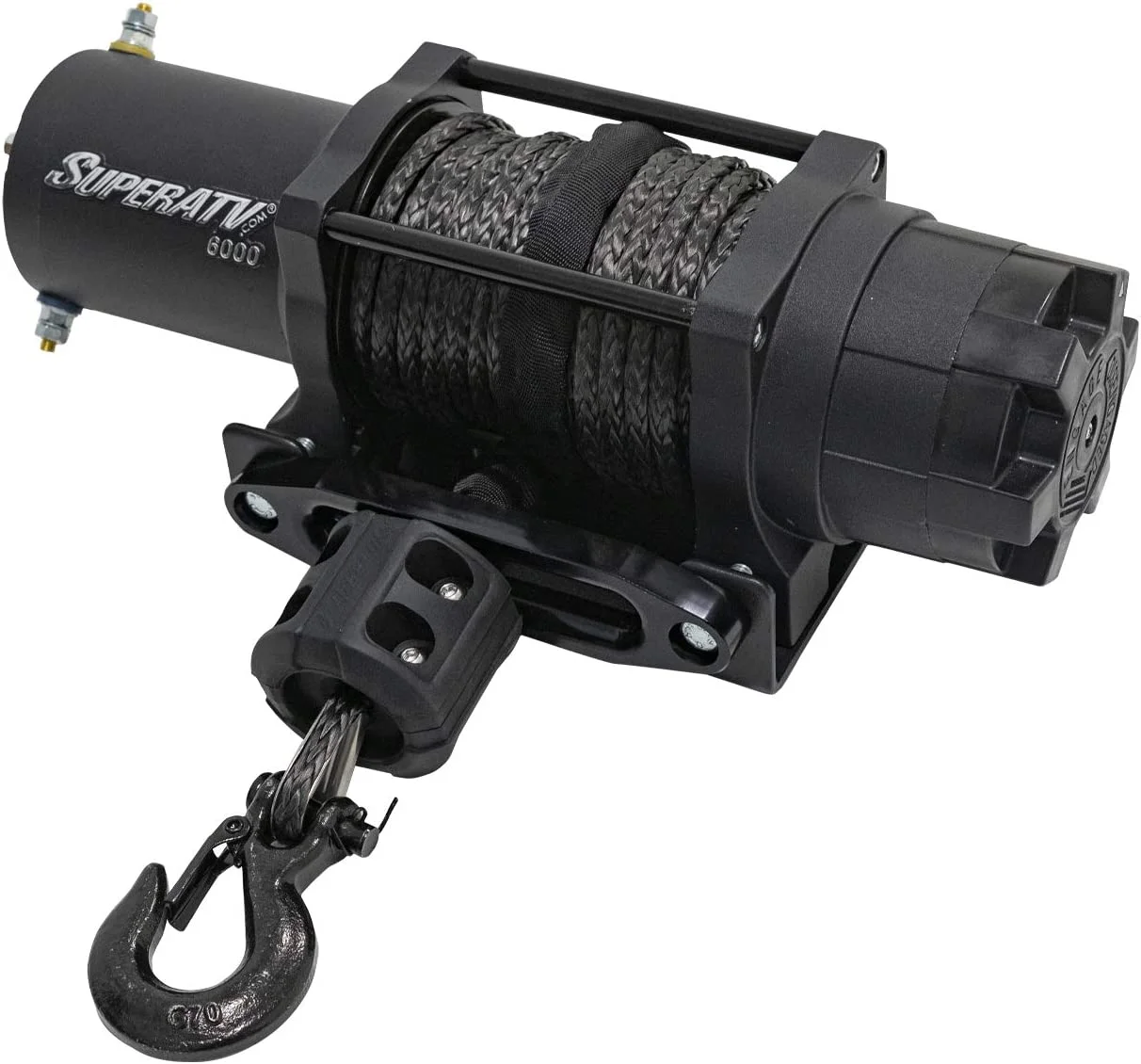 SuperATV 6000 LB Black Ops Winch with Winch Mounting Plate for 2016+ Honda Pioneer 1000/1000-5 / Deluxe|2017+ Pioneer 1000 Limited Edition / 1000-5 Limited Edition|3/16