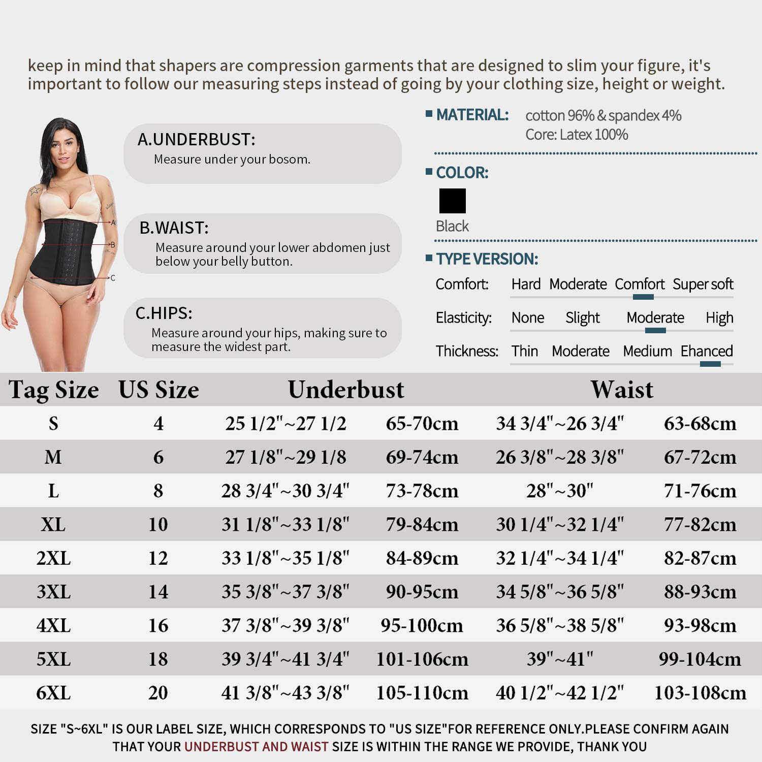VASLANDA Latex Waist Trainer Corset Latex Waist Cinchers - Workout Sport Waistband Underbust Tummy Control Shapewear