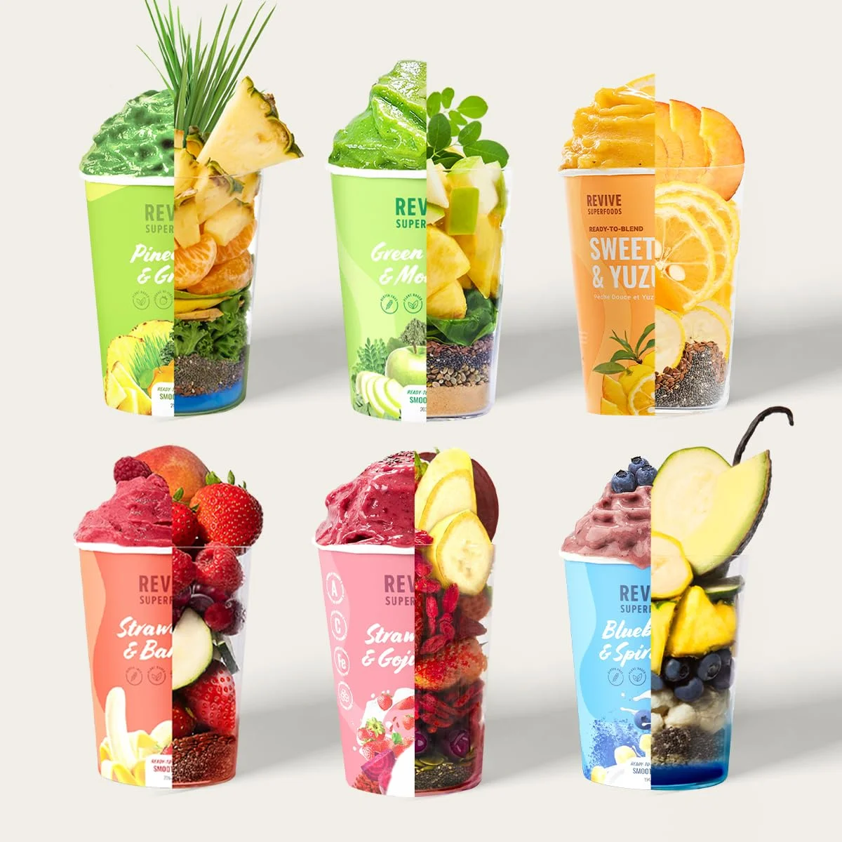 REVIVE SUPERFOODS Wellness Bundle 9 Pack with Green Apple & Moringa, Pineapple & Greens X2, Strawberry & Banana, Strawberry & Goji Berry X2, Blueberry & Spirulina, Sweet Peach & Yuzu X2