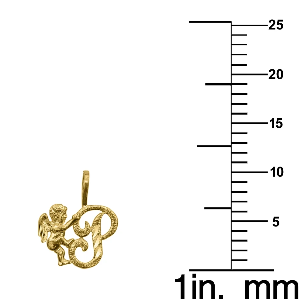 Precious Stars 14K Yellow Gold Cherub and Cursive Initial Letter 'P' Pendant with 18