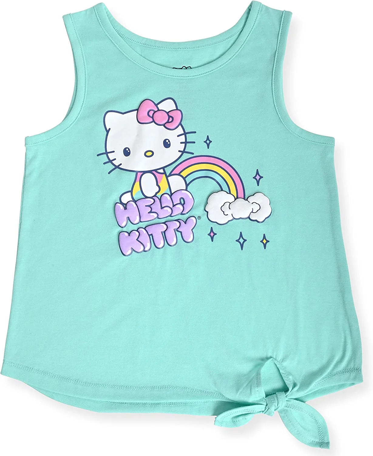 Hello Kitty Girls 2-Piece Fashion Tee Shirt and Active Short Set with Tie Front Top and Fashion Dolphin Shorts Summer Clothes