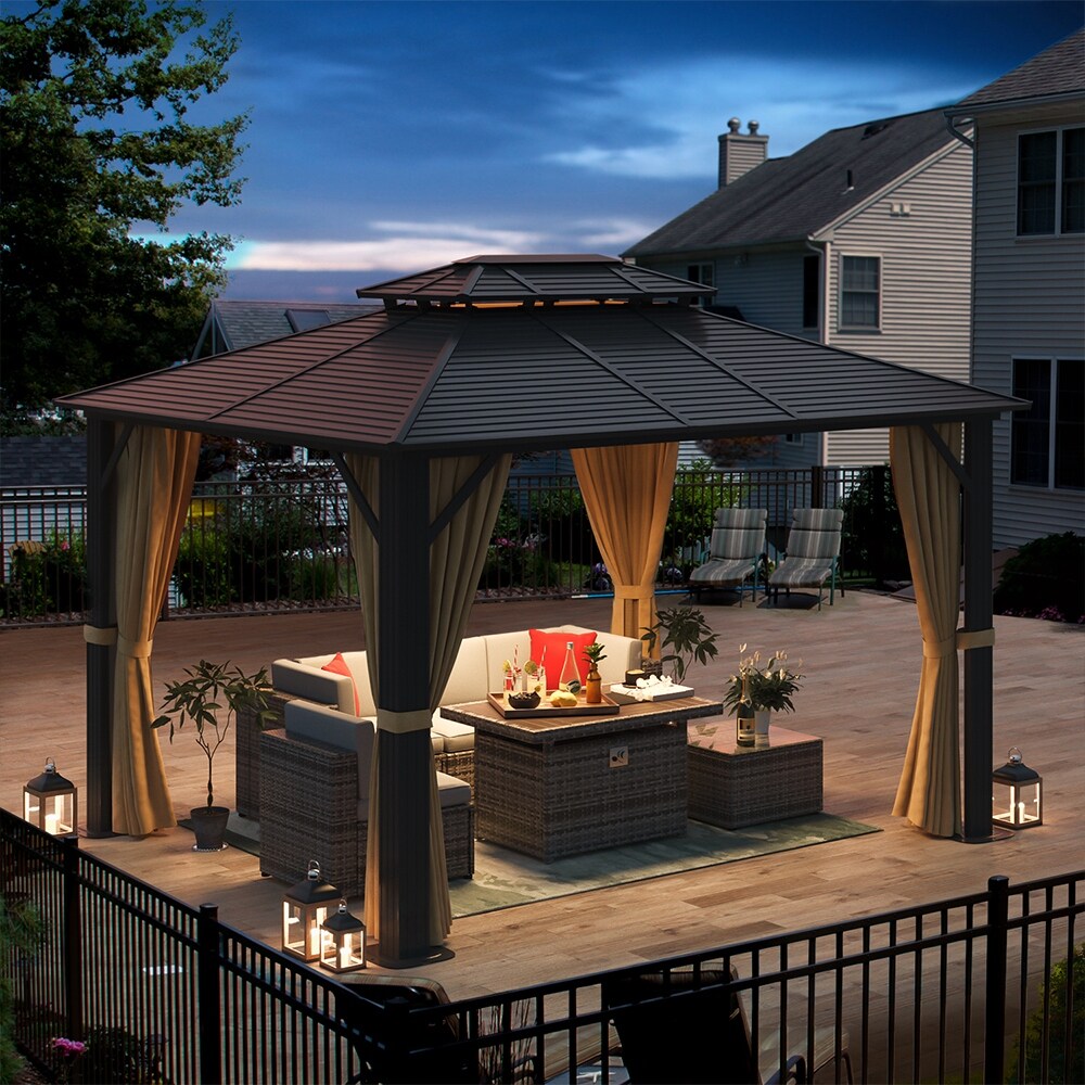 10X12 FT Aluminum Frame Hardtop Gazebo ,Brown Brown