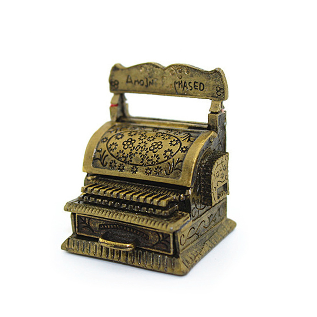 ZUARFY 1:12 Scale Vintage Metal Cash Register Model Miniature DIY Dollhouse Home Decor Simulation Furniture Toy