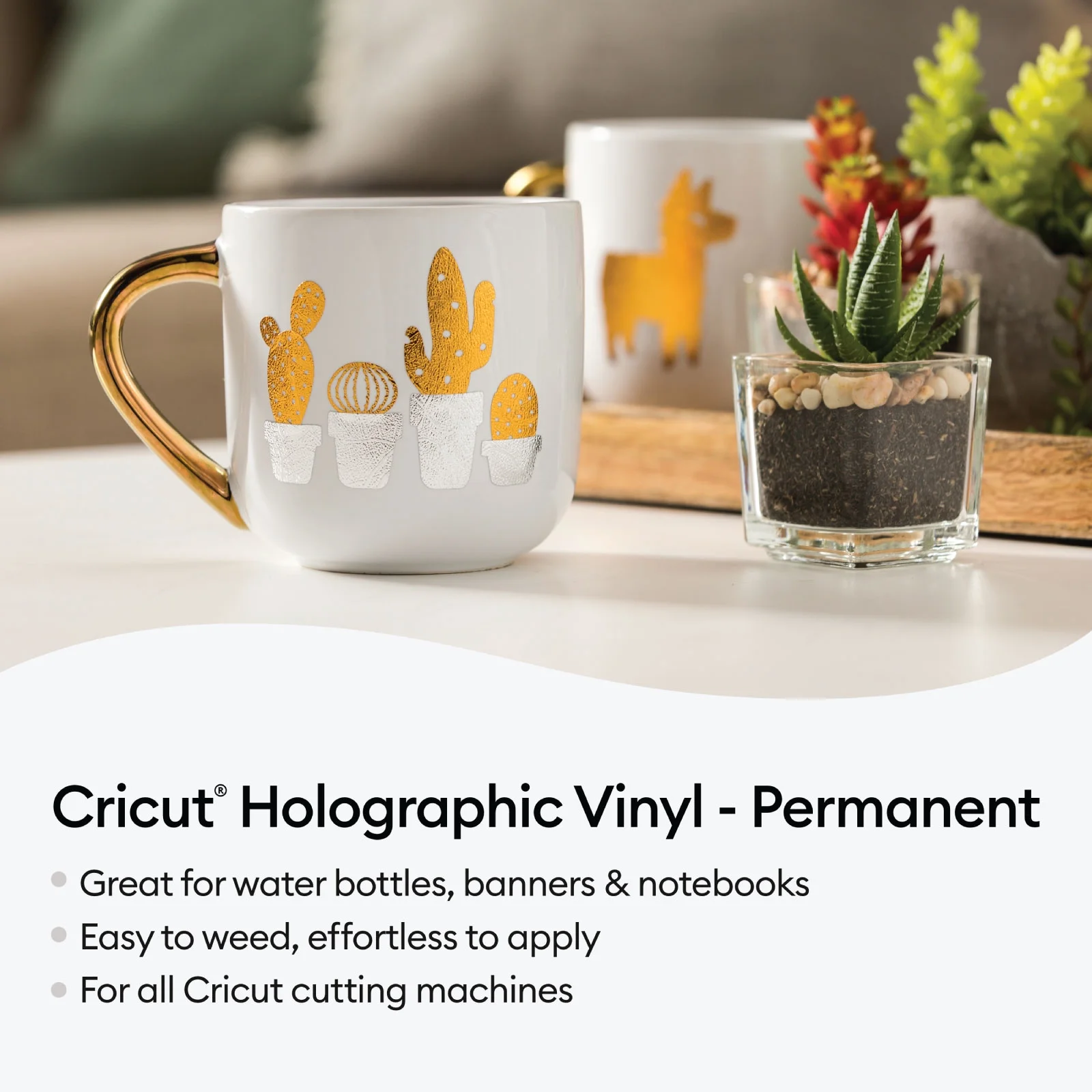 Cricut Holographic Blue Permanent Vinyl 6ct with Standard Grip Mat and Weeder Tool Bundle