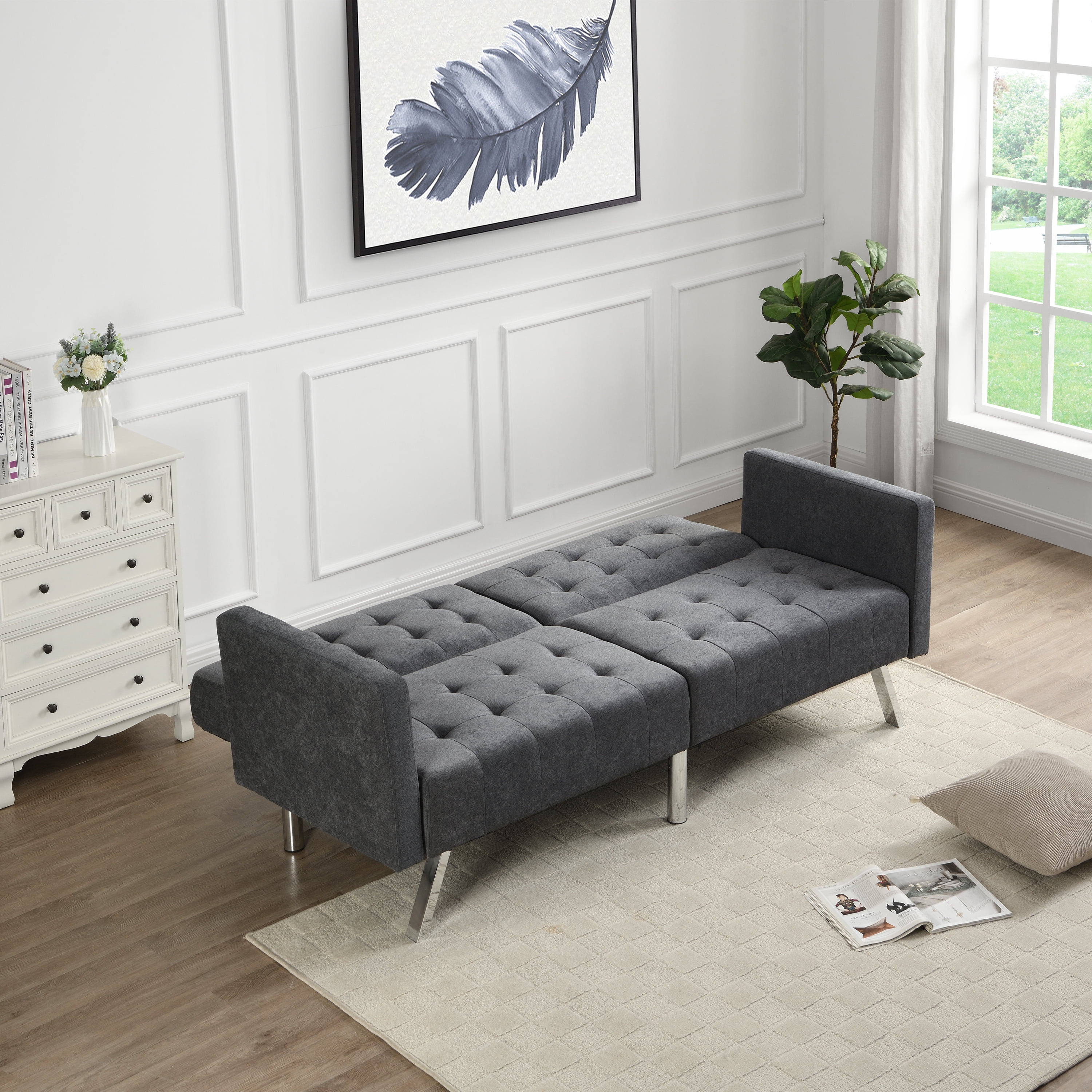 Dark Grey Convertible Linen Sofa Bed - Enhance Your Space
