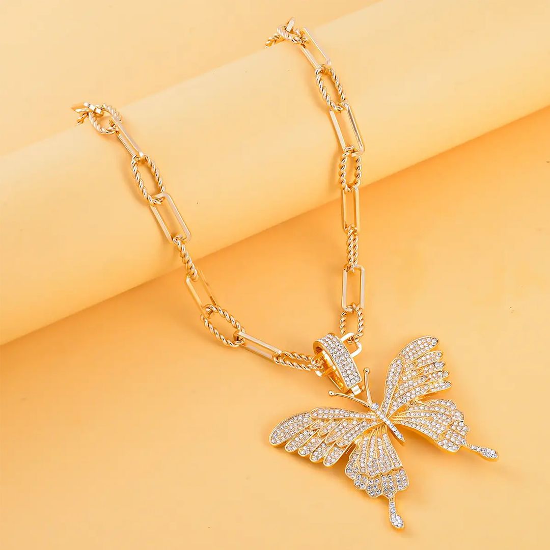 Shop LC White Crystal Round Goldtone Butterfly Pendant Necklace for Women Jewelry Size 20-22