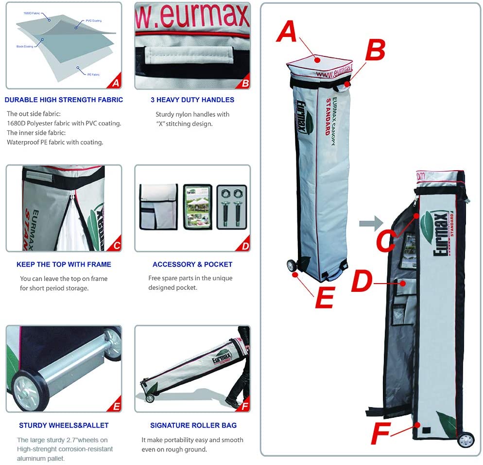 Eurmax 8 x 12 Ez Pop Up Canopy Party Tent Sport Outdoor Instant Canopies Bonus Deluxe Wheeled Storage Bag (Black)