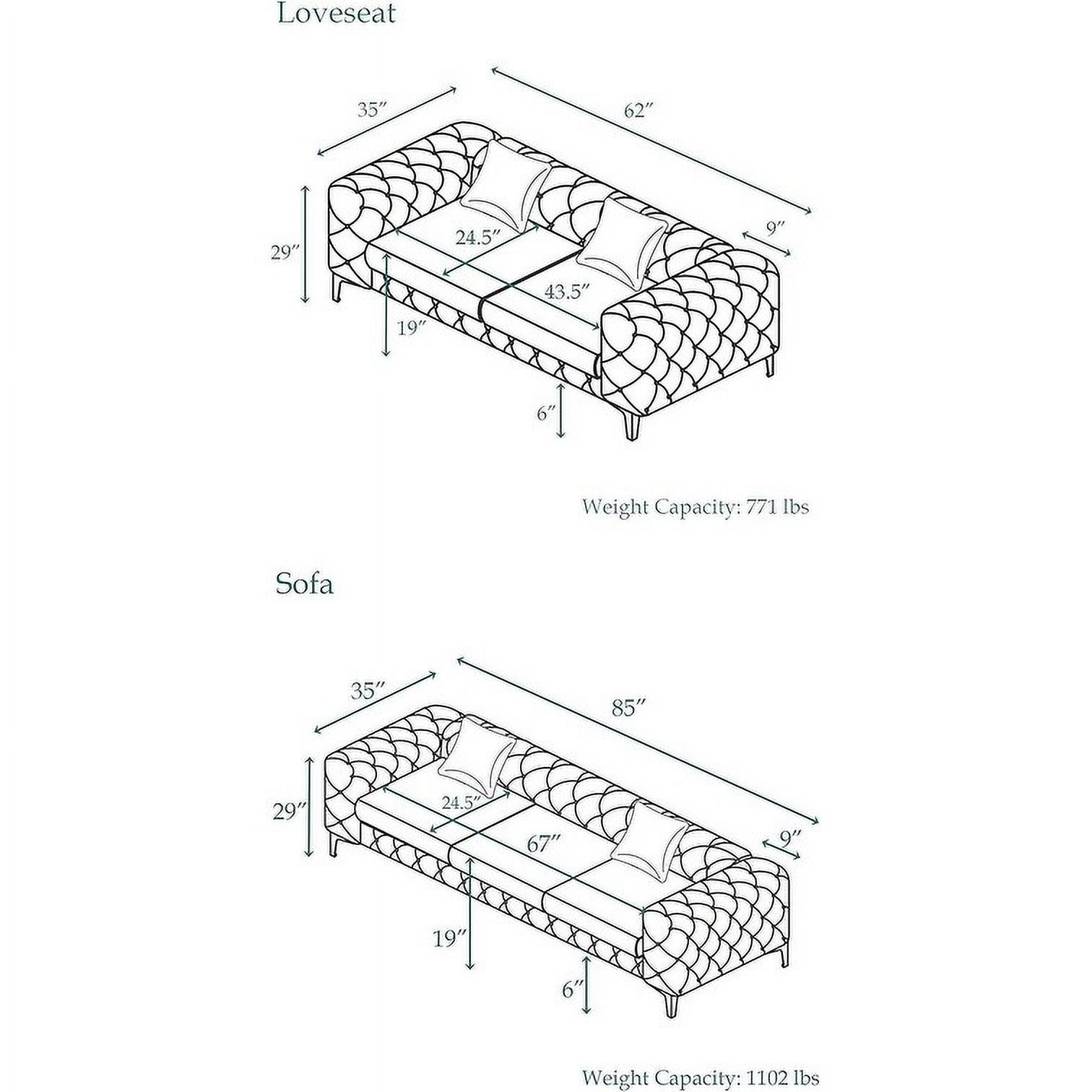 Morden Fort  Modern Contemporary Loveseat and Sofa Set with Deep Button Tufting Dutch Velvet, Solid Wood Frame and Iron Legs Beige