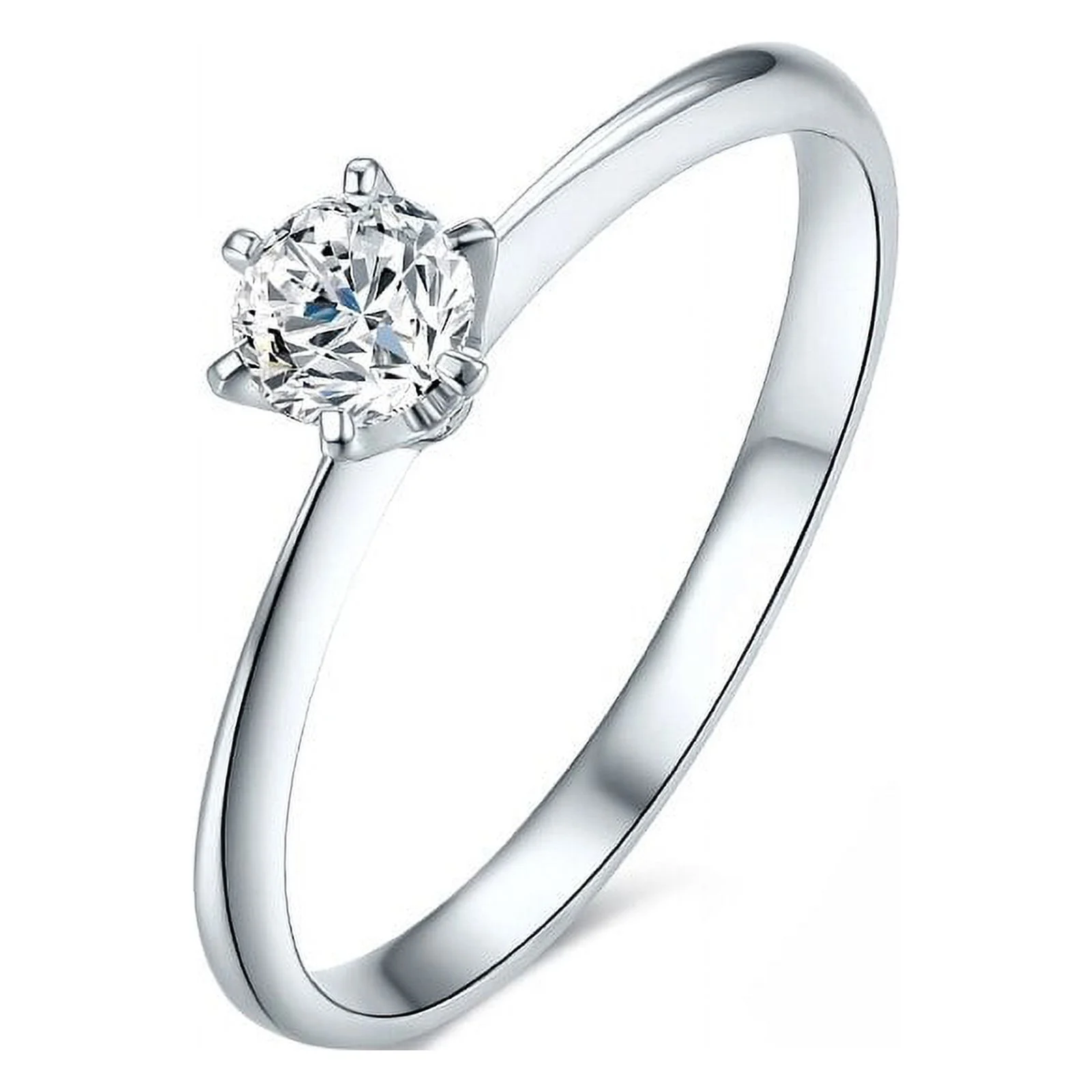 JeenMata .15 Carat Round Brilliant Real Diamond Solitaire Engagement Ring in 10k White Gold