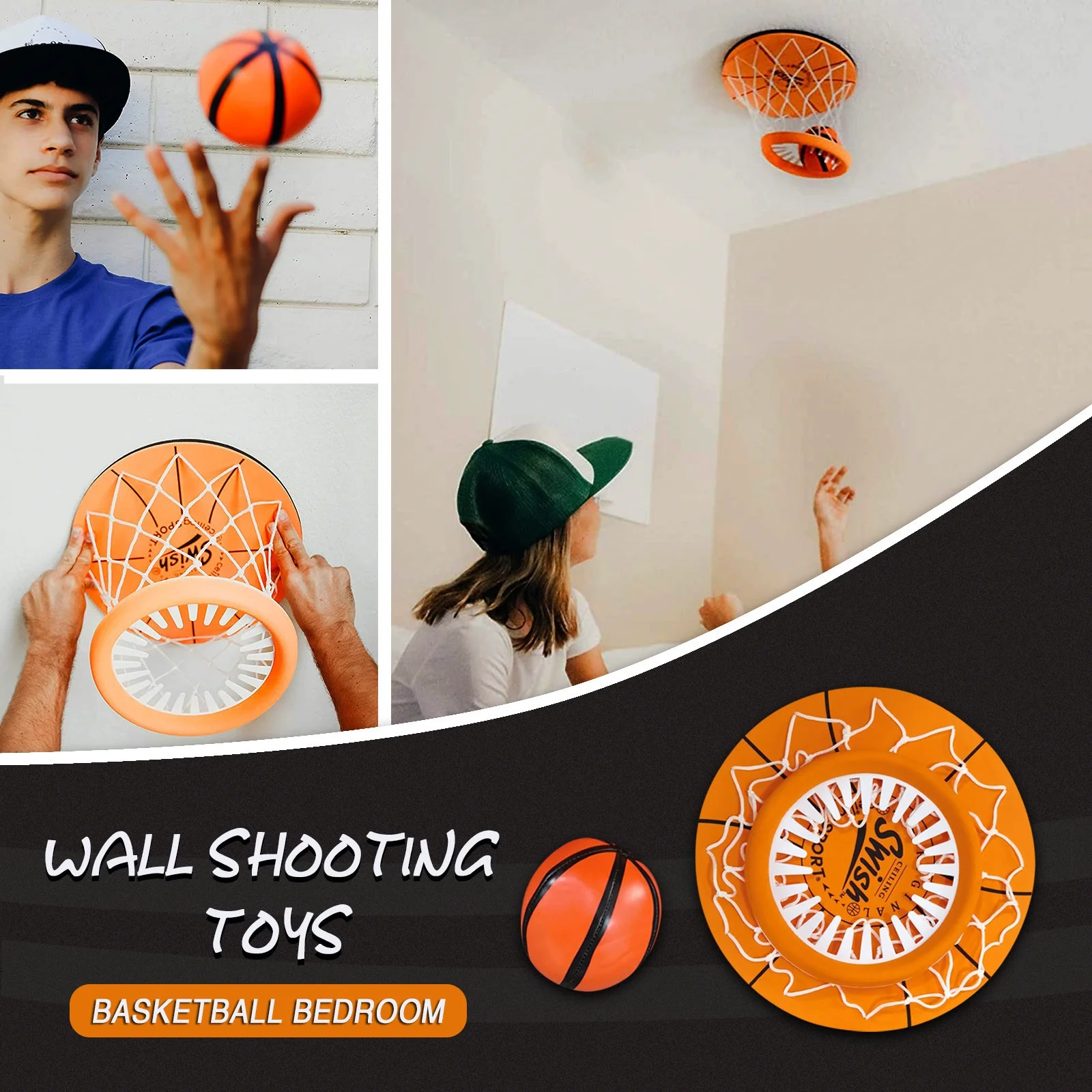 Toyfunny Ceiling Sport Indoor Mini Basketball Hoop for Kids Toy Game Shooting Toy Bedroom