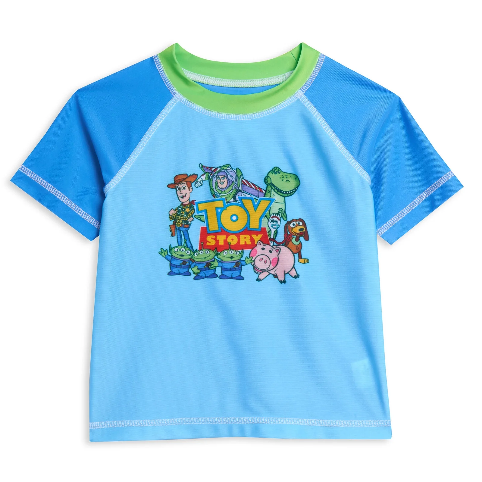 Disney Pixar Toy Story Alien Buzz Lightyear Toddler Boys Rash Guard and Swim Trunks Outfit Set Light Blue 4T