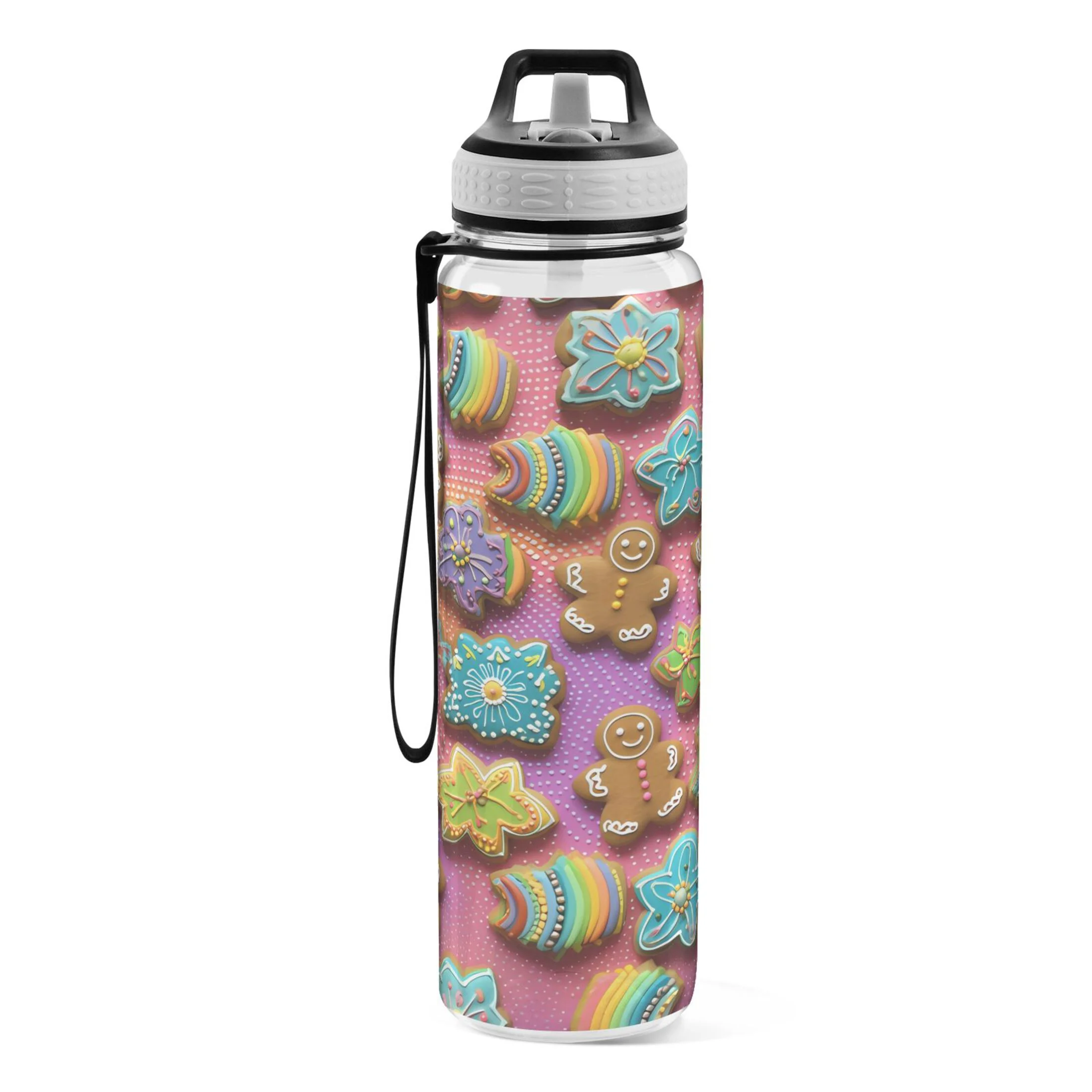 Snowman Cute on Pink 32oz Water Bottles with Straw Tritan Leakproof Sports Bottle BPA Free Clear for Fitness Gym Swimming Cycling