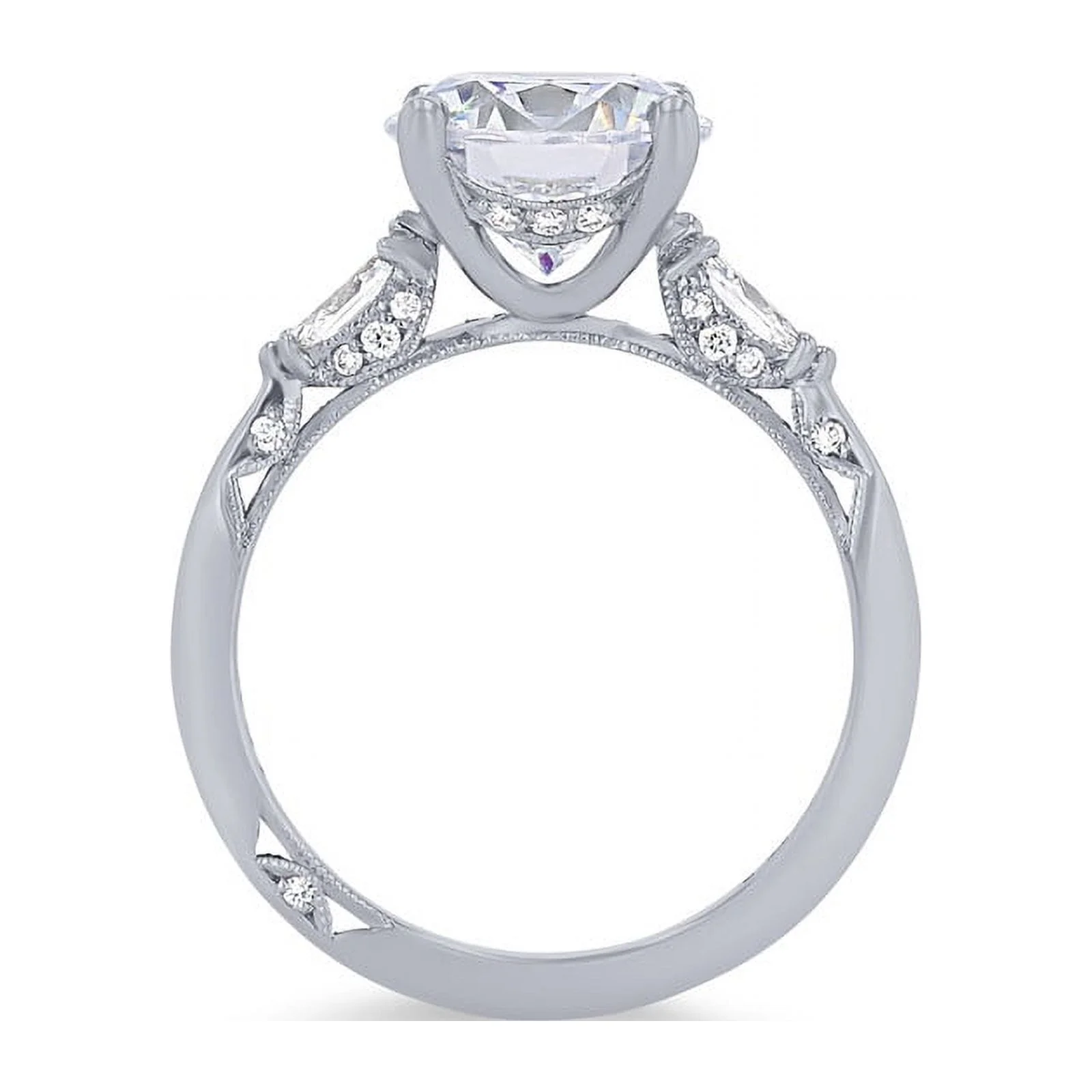 1.00 Carat Excellent Round Cut Real Diamond New Design Solitaire with Accents Ring for Wedding and Engagement Solid 14K White Gold Size 11