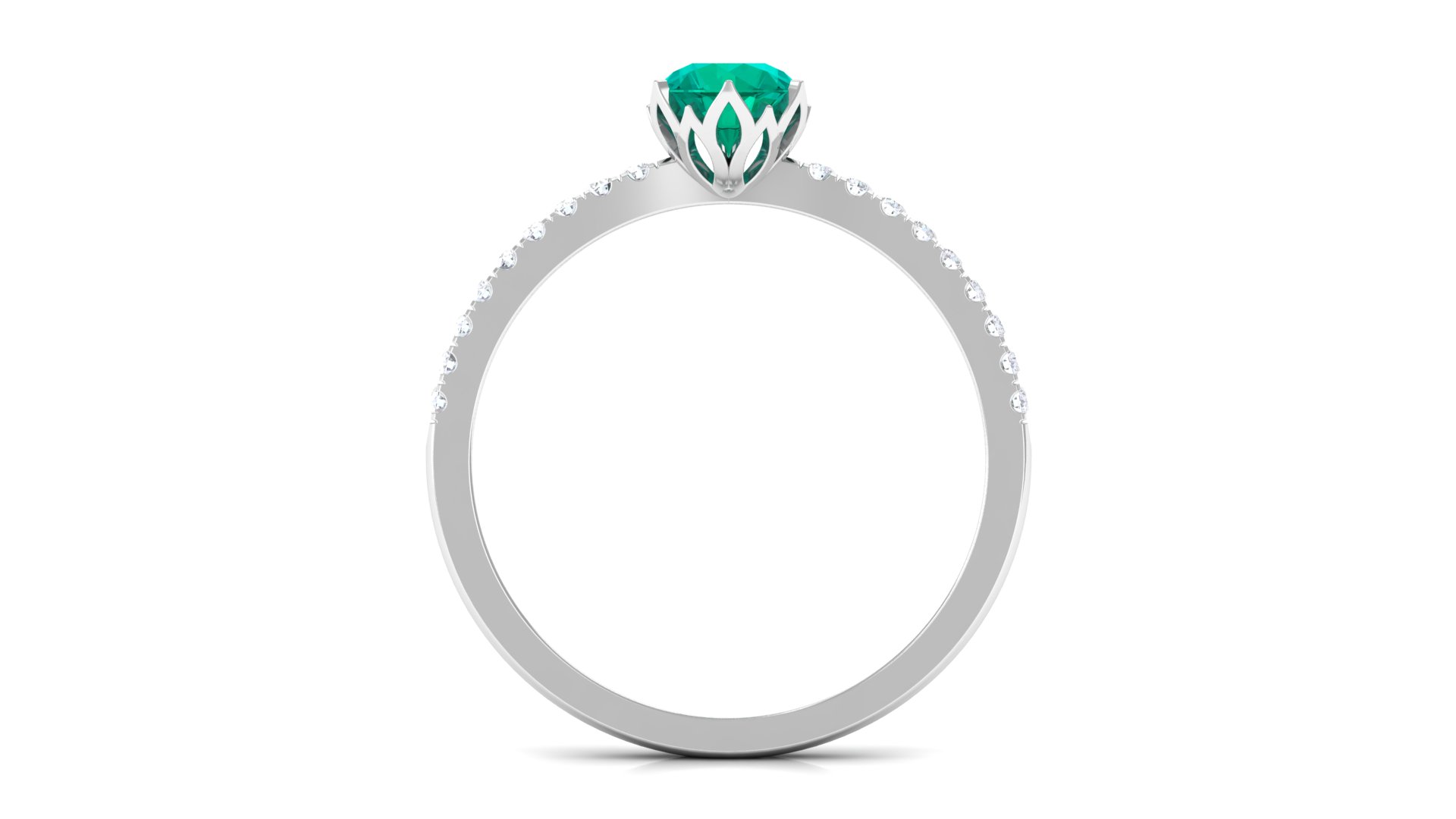 Minimal Promise Ring with Emerald and Diamond for Women - May Birthstone Ring, 925 Sterling Silver, US 4.00