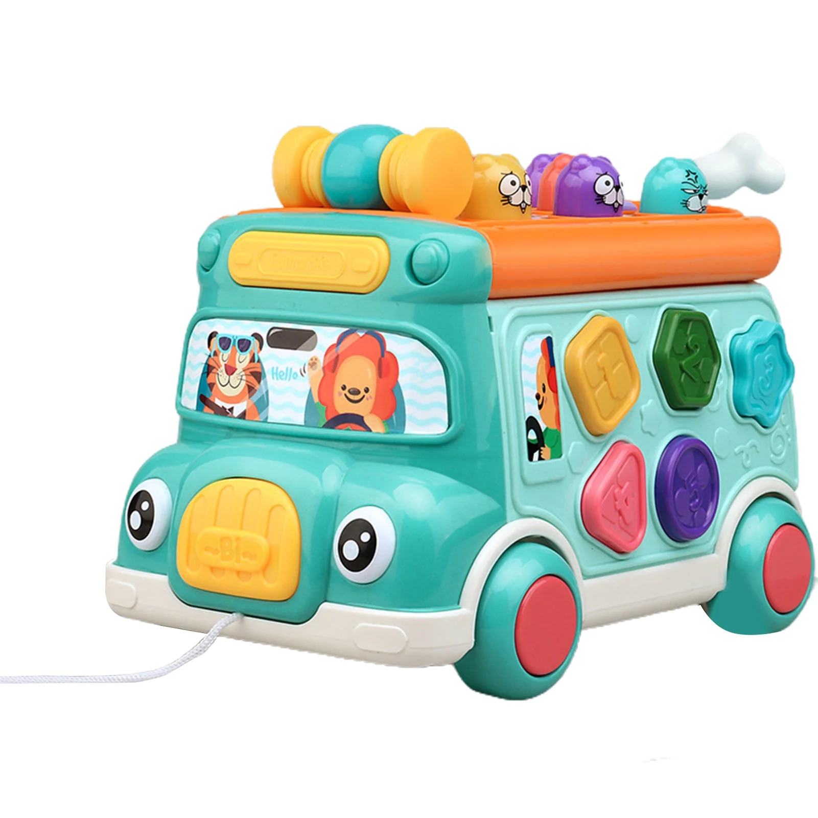 Travelwant Toddler Music Bus Toys, Baby Musical Busy Learning Toy W/ Animal Matching, Gear, Key, Infant Electronic Car W/ Light Sound, Birthday Gifts