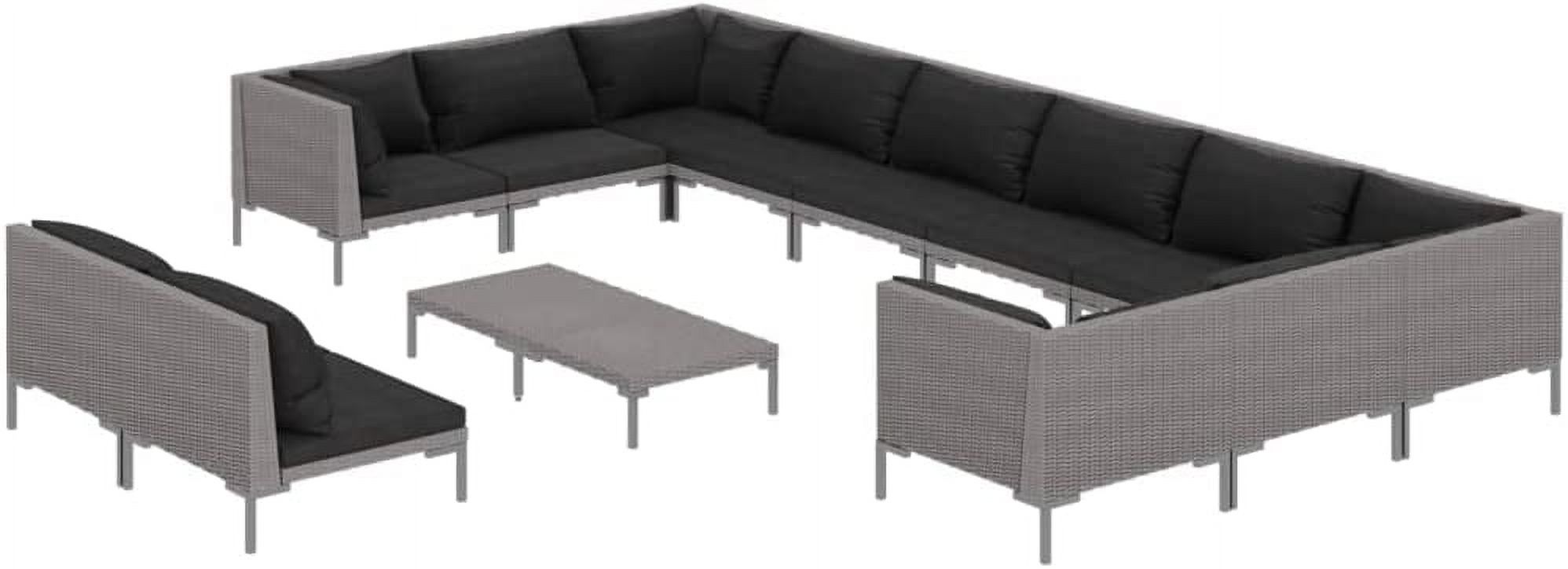 Perfect Garden Outdoor Lawn Yard Terrace Balcony Seat Seating Sitting Chair Bench Furniture Patio Sofa Set 13 Piece Patio Lounge Set with Cushions Poly Rattan Dark Gray