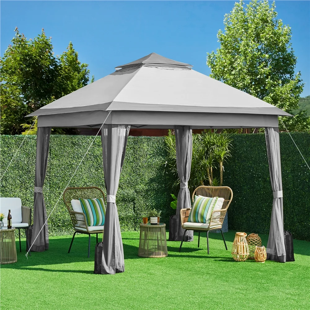 Alden Design 11x11 FT Pop-Up Gazebo with 4 Mesh Sidewalls for Outdoor, Light Gray