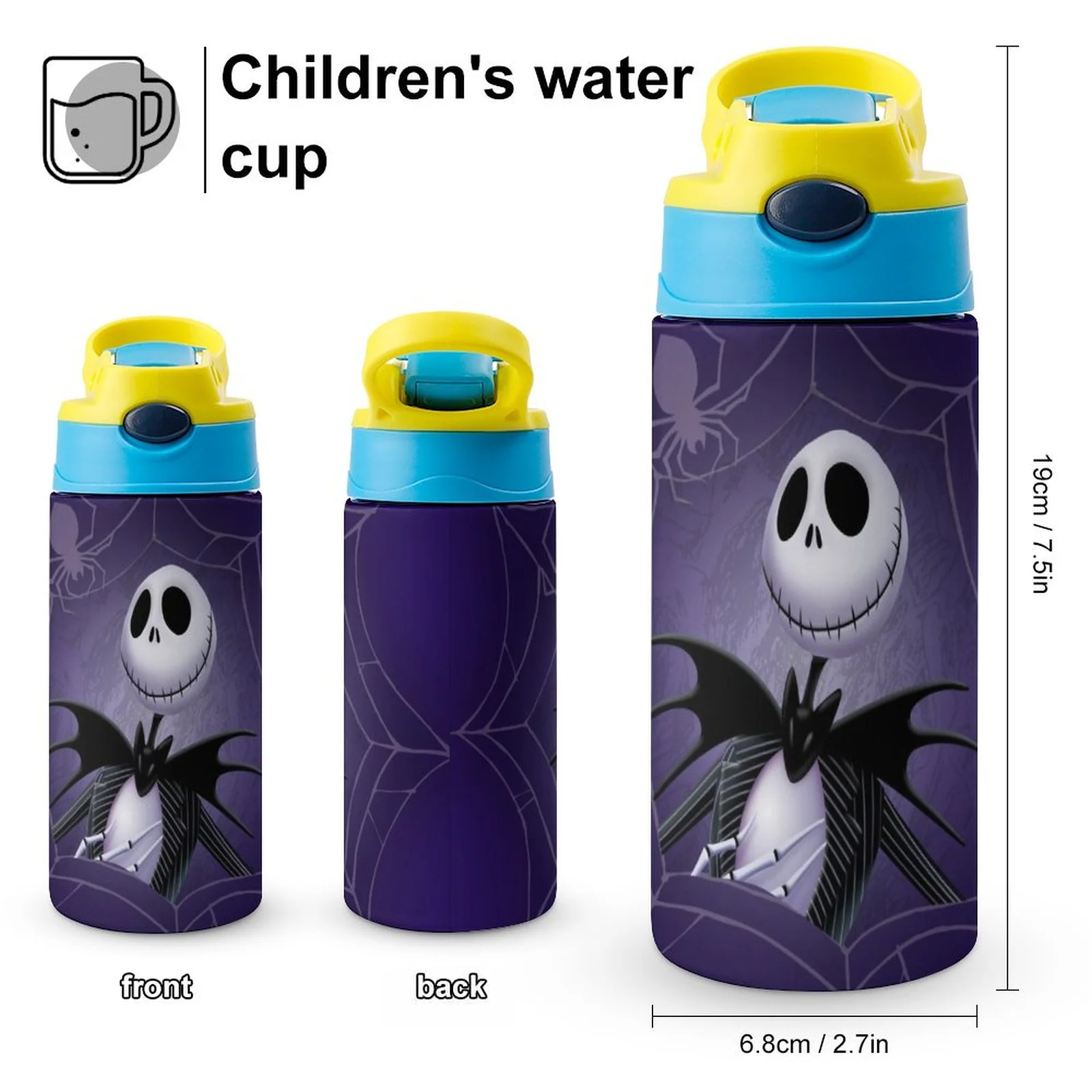 Nightmare Before Christmas Skull Kid's Insulated Water Bottle With Straw Vacuum Stainless Steel Cup Leak-Proof Children Toddler Thermoses