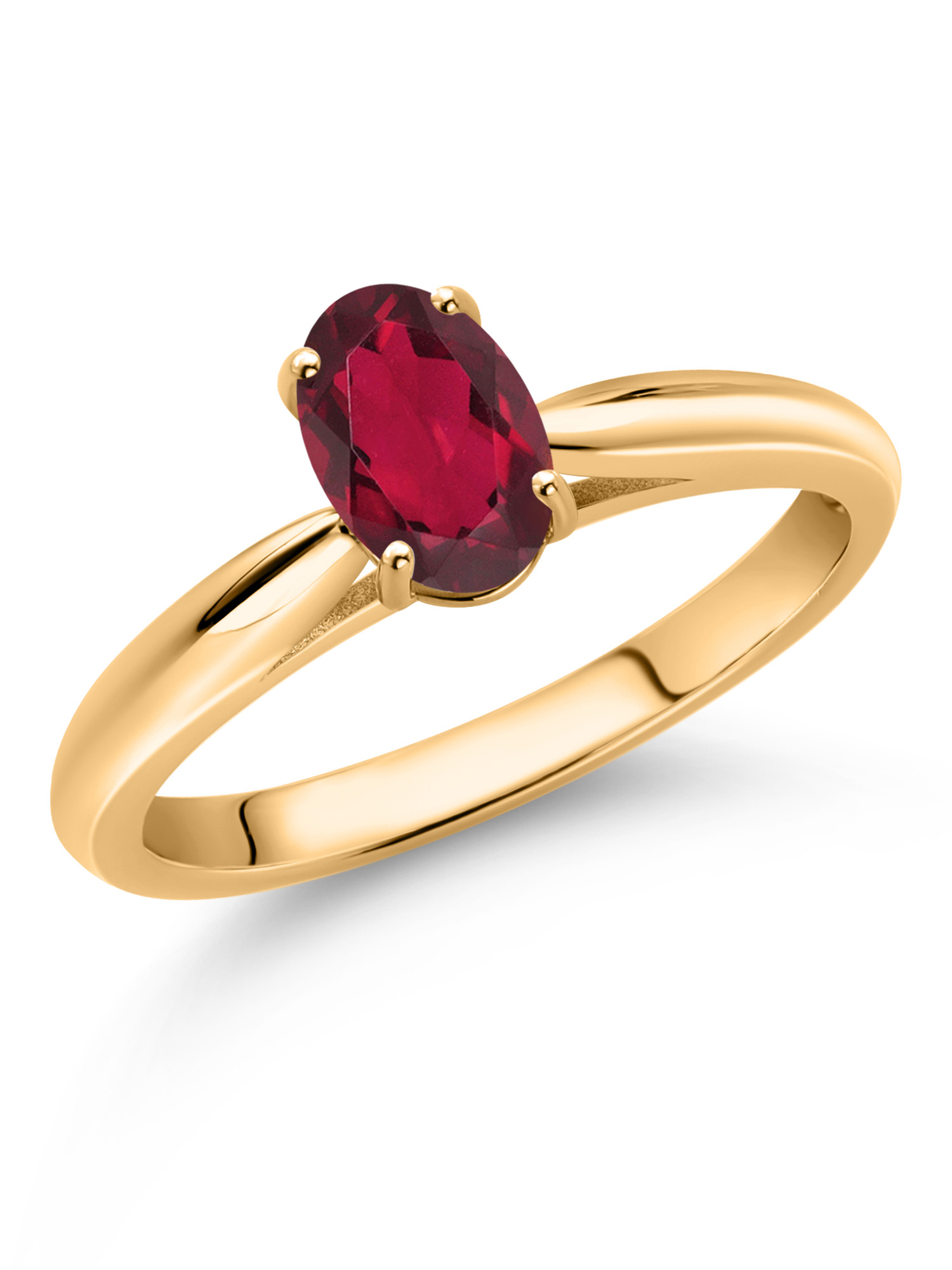 Gem Stone King 10K Yellow Gold Ruby Red Mystic Topaz Solitaire Engagement Ring For Women (0.80 Cttw, Oval 7X5MM, Gemstone Birthstone, Available In Size 5, 6, 7, 8, 9)