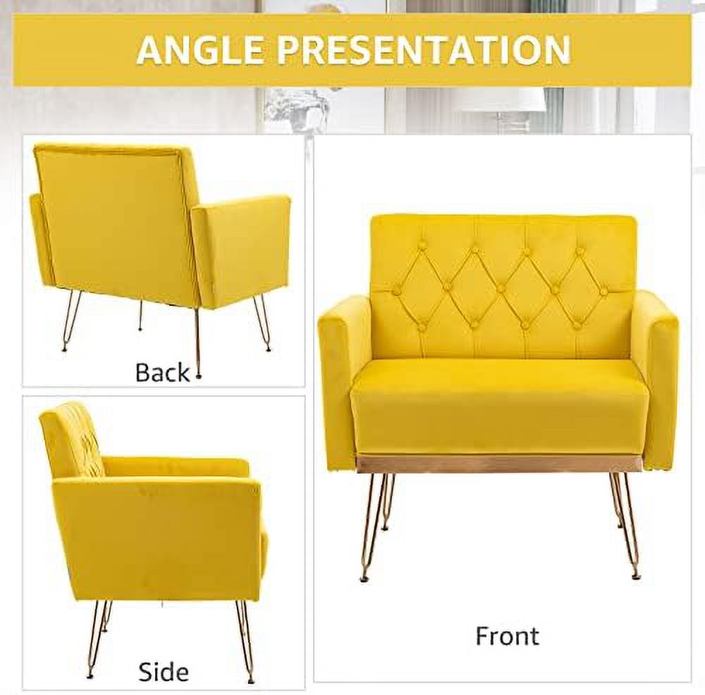 YZboomLife Modern Upholstered Accent Chair  Velvet Chair with Armrest  Comfy Club Chairs with Metal Legs  Reading Chairs for Bedroom  Living Room and Office (Mustard)