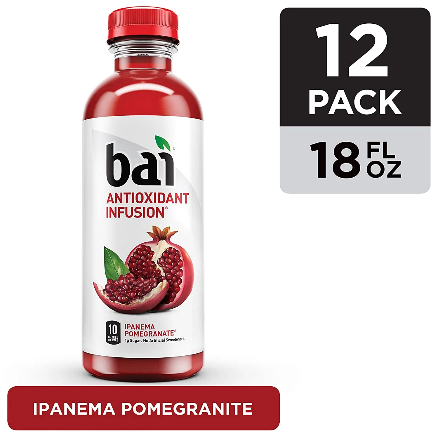 Bai Flavored Water, Ipanema Pomegranate, Antioxidant Infused Drinks, 18 Fluid Ounce Bottles, 12 Count