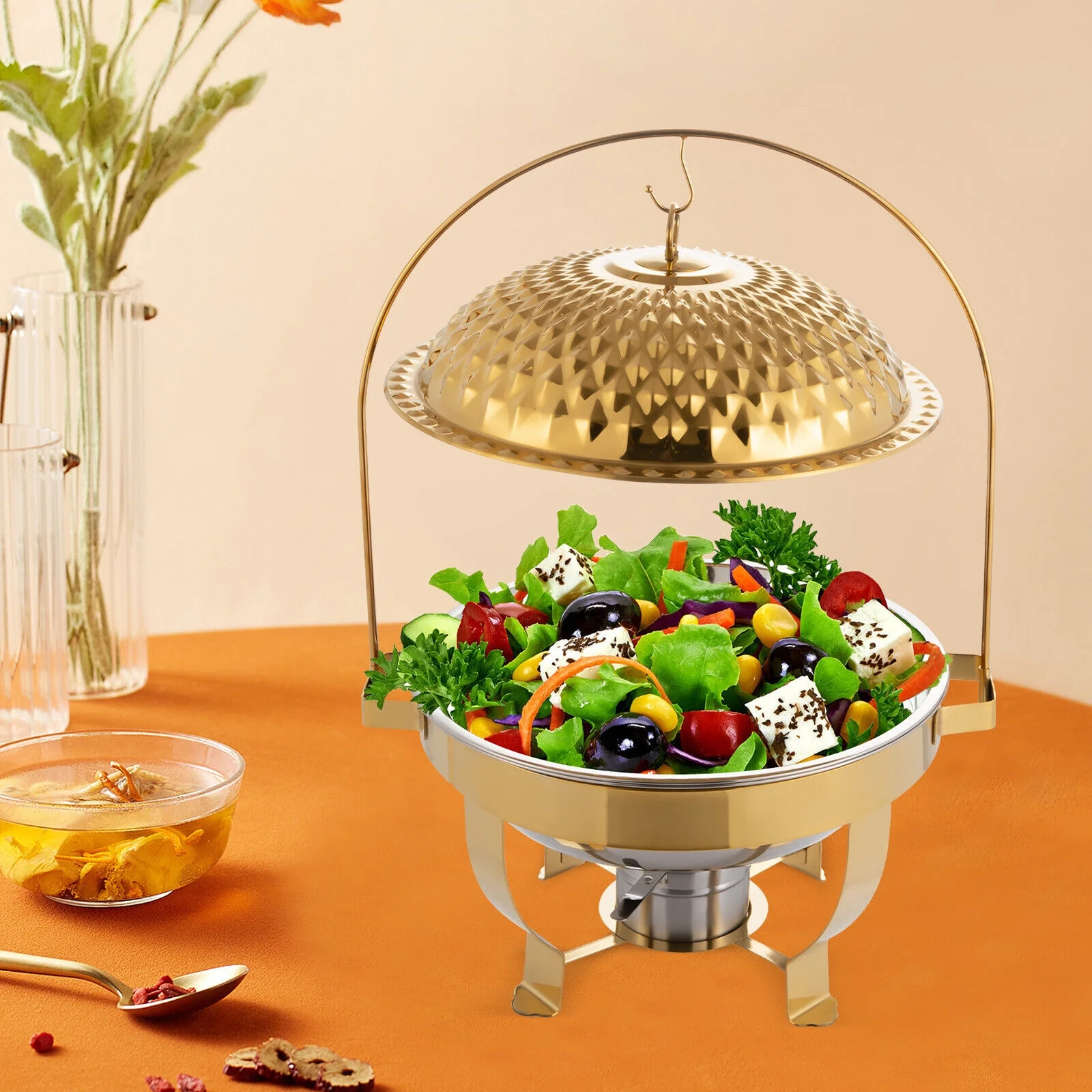 6.3QT Countertop Round Stove, Stainless Steel Hanging Lid Dining Stove, Gold Diamond Hanging Lid Stove, Polishing Process