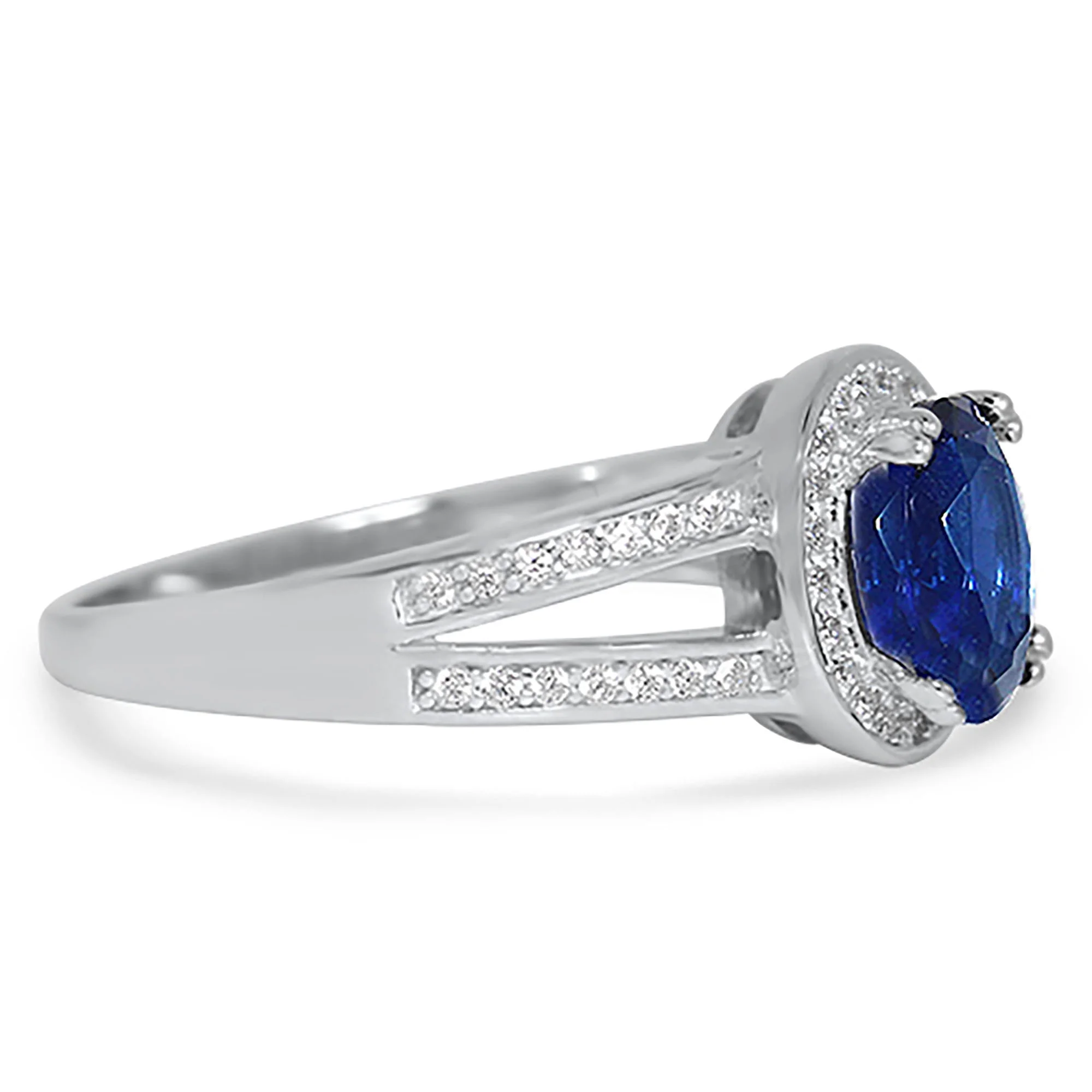 Sterling Silver Oval Blue Sapphire CZ Halo Engagement Ring for Women Size 7