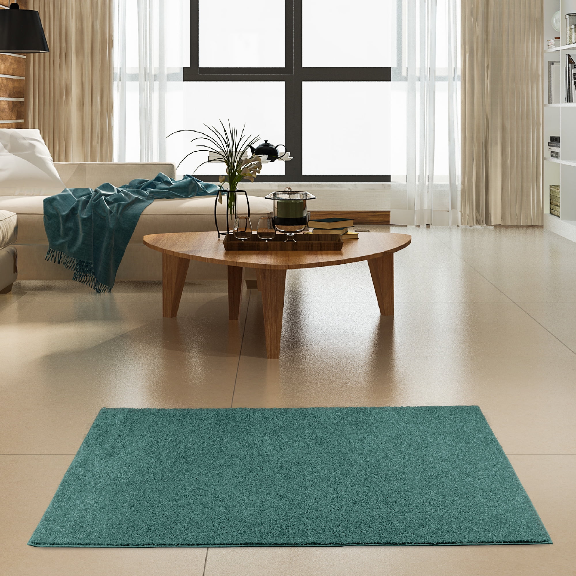 Furnish my Place Modern Plush Solid Color Rug - Teal, 8' Octagon, Pet and Kids Friendly Rug. Made in USA, Octagon, Area Rugs Great for kids, Pets, Event, Wedding