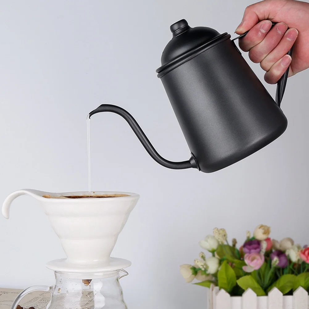 Dekaim Coffee Pot, 900ml Stainless Steel Black Household Portable Narrow Long Mouth Coffee Pot