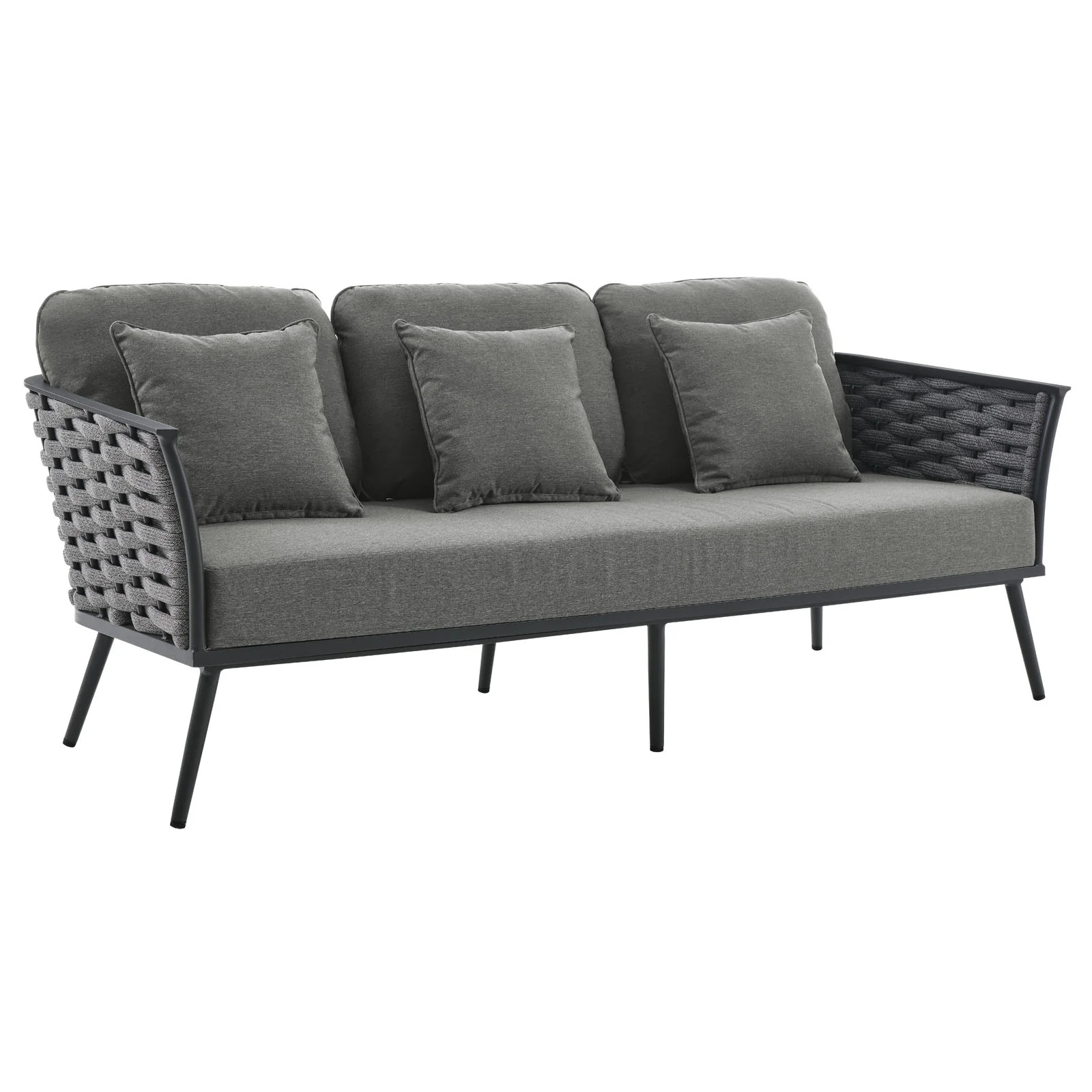 Modway Stance 3 Piece Outdoor Patio Aluminum Sectional Sofa Set in Gray Charcoal