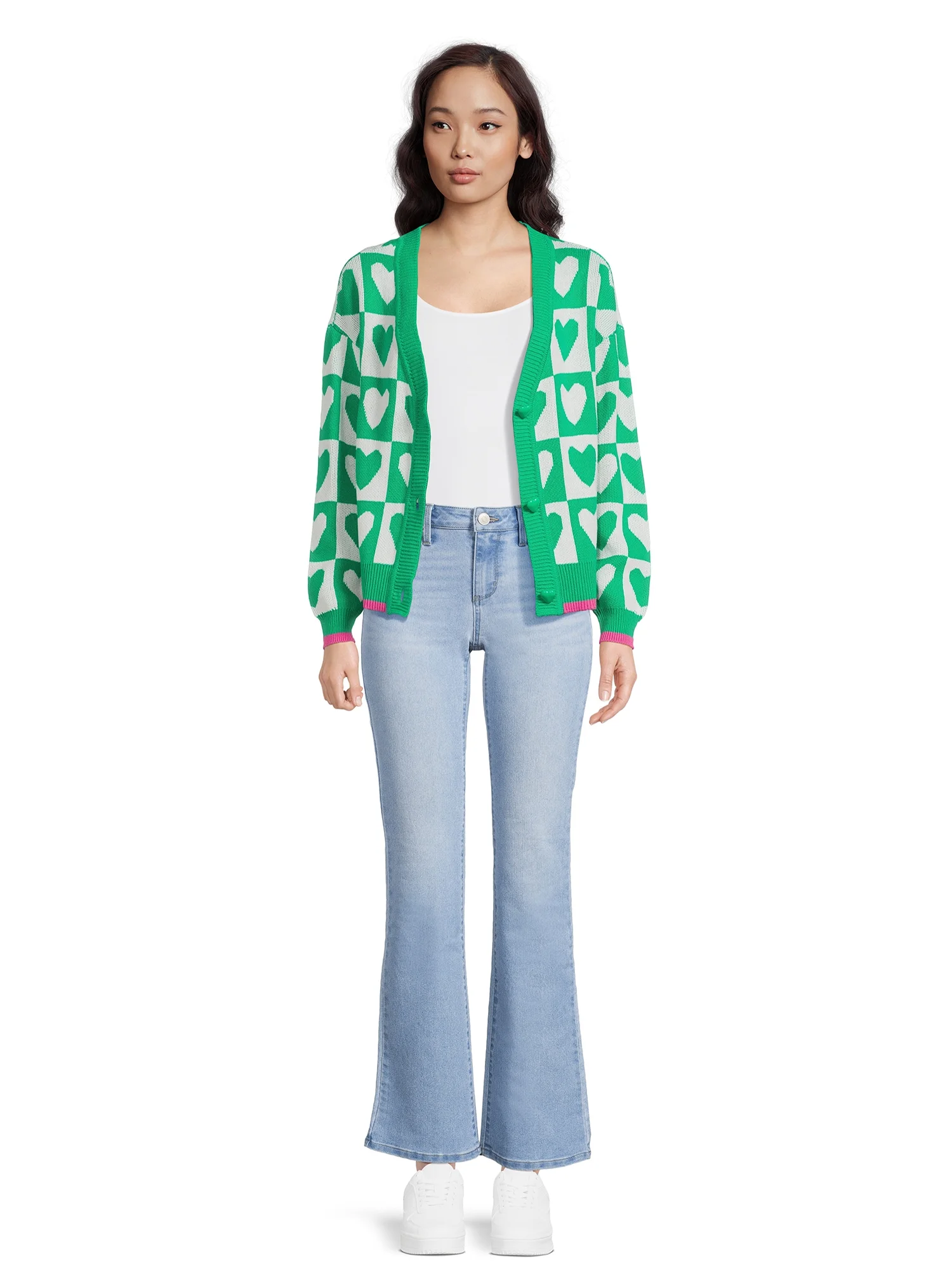 99 Jane Street Women's Long Sleeve V-Neck Button Front Cardigan