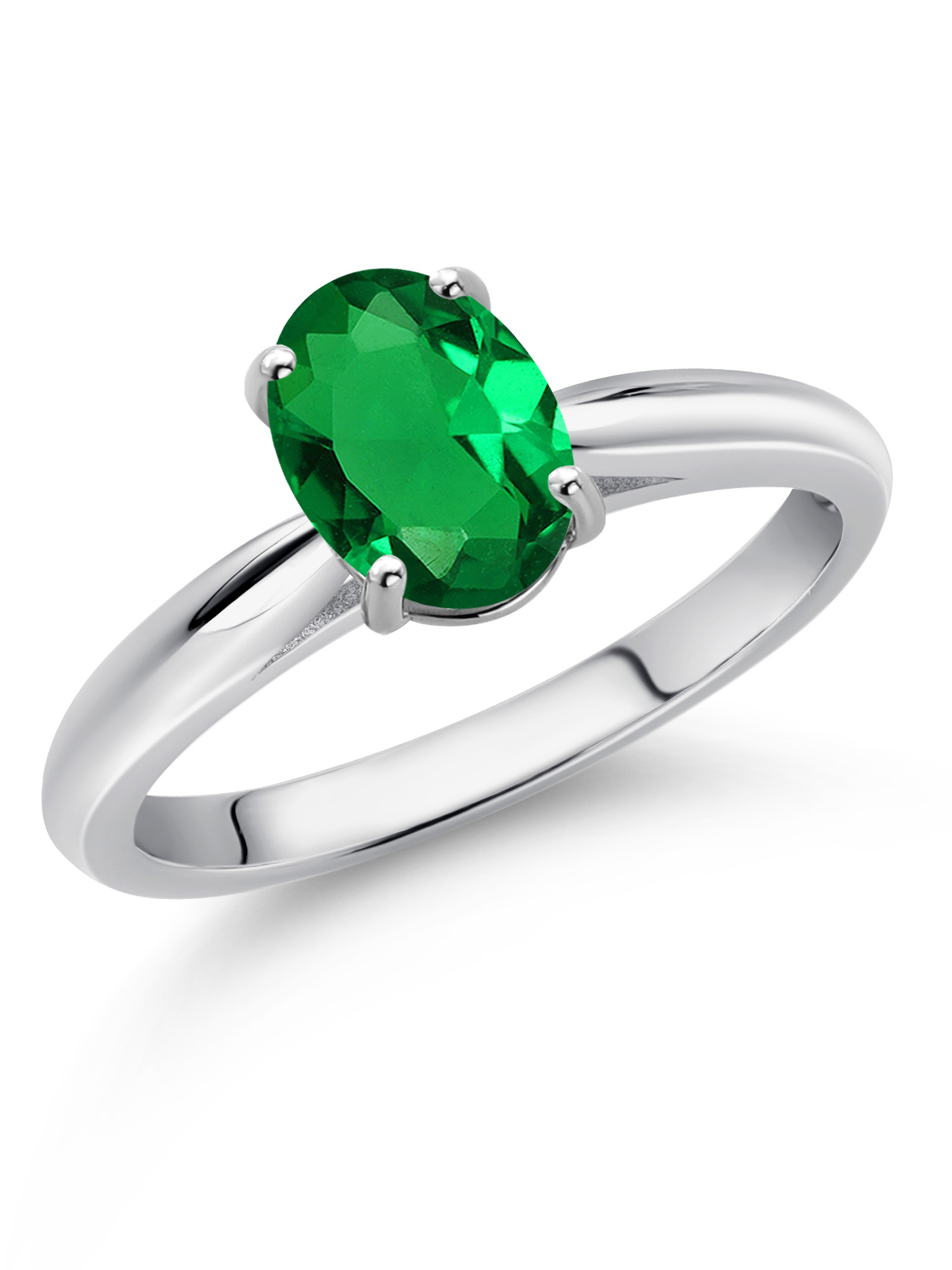 Gem Stone King 10K White Gold Green Nano Emerald Solitaire Engagement Ring For Women (0.75 Cttw, Oval 8X6MM, Gemstone May Birthstone, Available In Size 5, 6, 7, 8, 9)