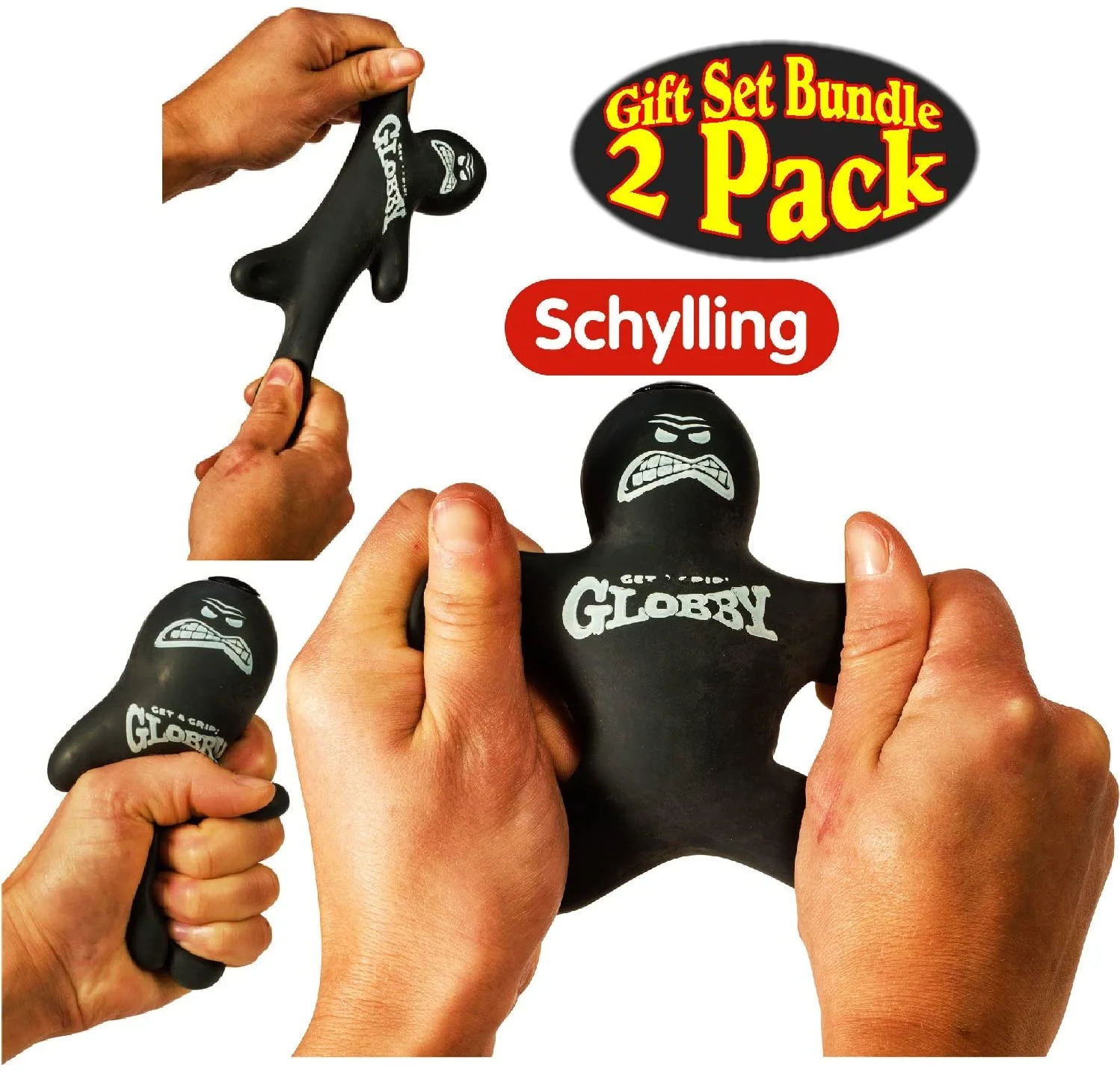 Schylling Globby Guy (Get A Grip & Stretch to Remove Stress) Gift Set Bundle with Exclusive Matty's Toy Stop Storage Bag - 2 Pack