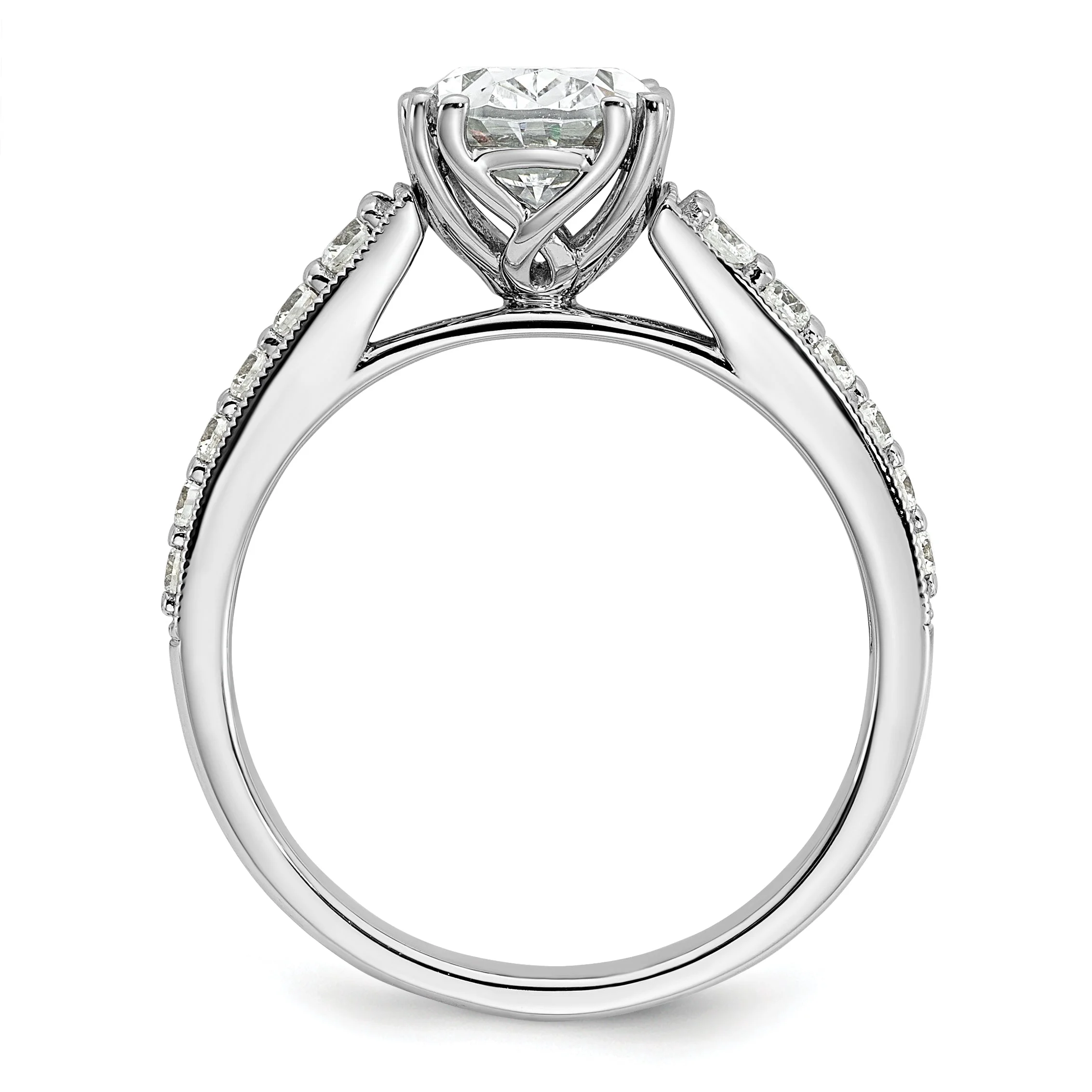 1.50ct. CZ Solid Real 14k White Polish 1 1/2ct Oval Engagement Dia Ring