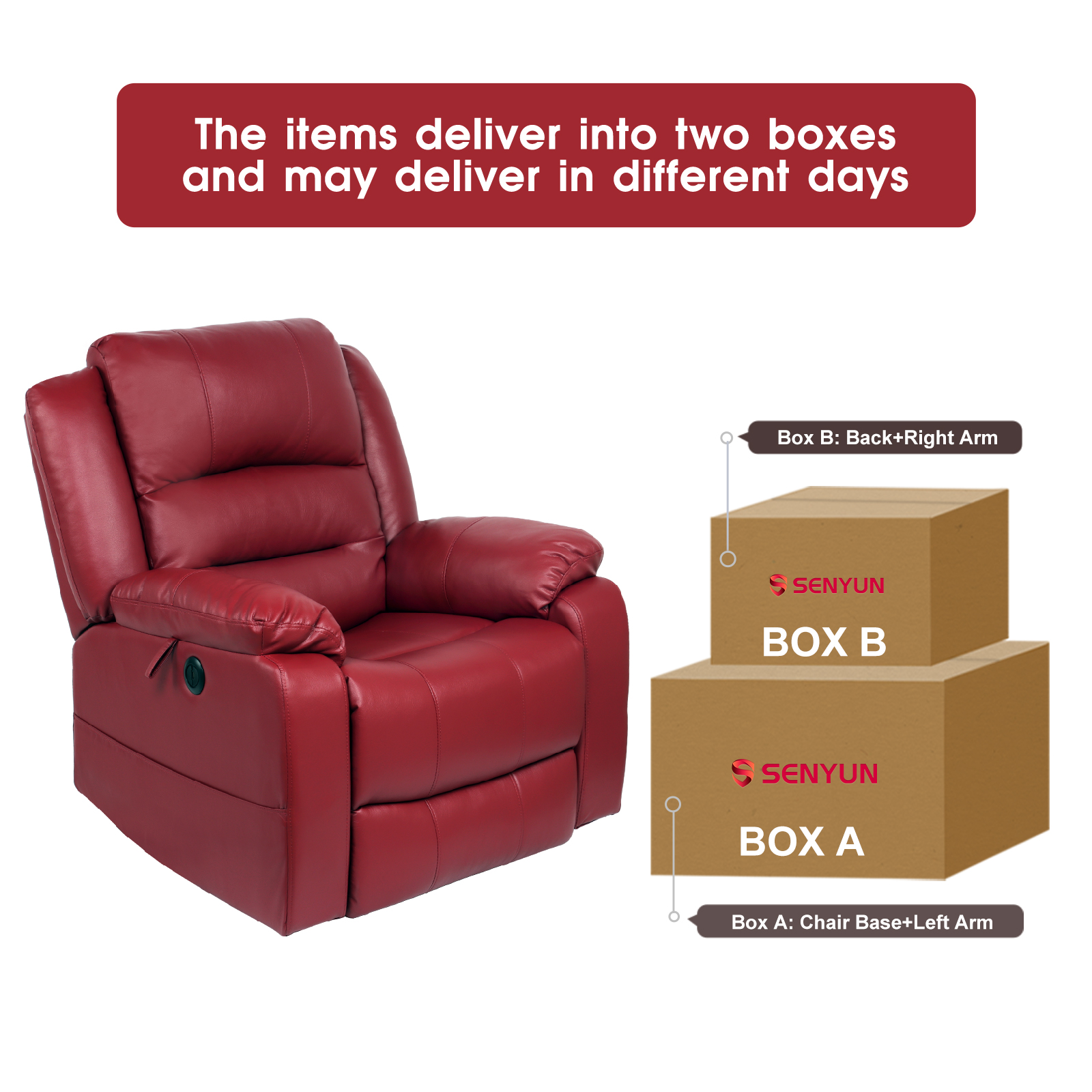 July's Song Power Lift Chair for Elderly,Oversize Recliner Chair with Massage, Faux Leather,Red