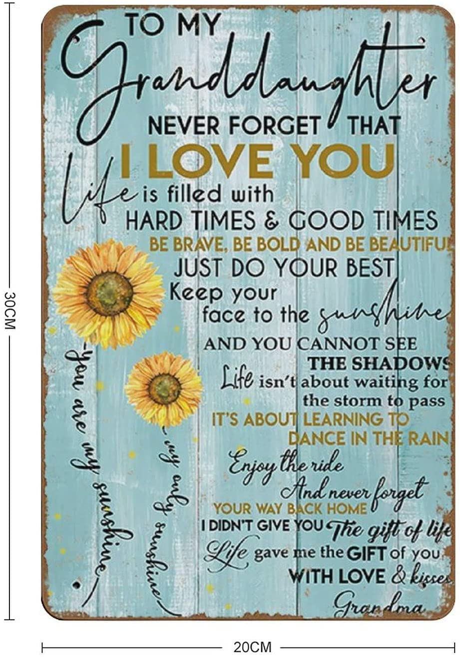 to My Granddaughter Mother's Day Poster Wall Decor Home Decor Love Grandma for Grandma Novelty Tin Metal Sign Plaque Bar Pub Vintage Retro Wall Decor 8