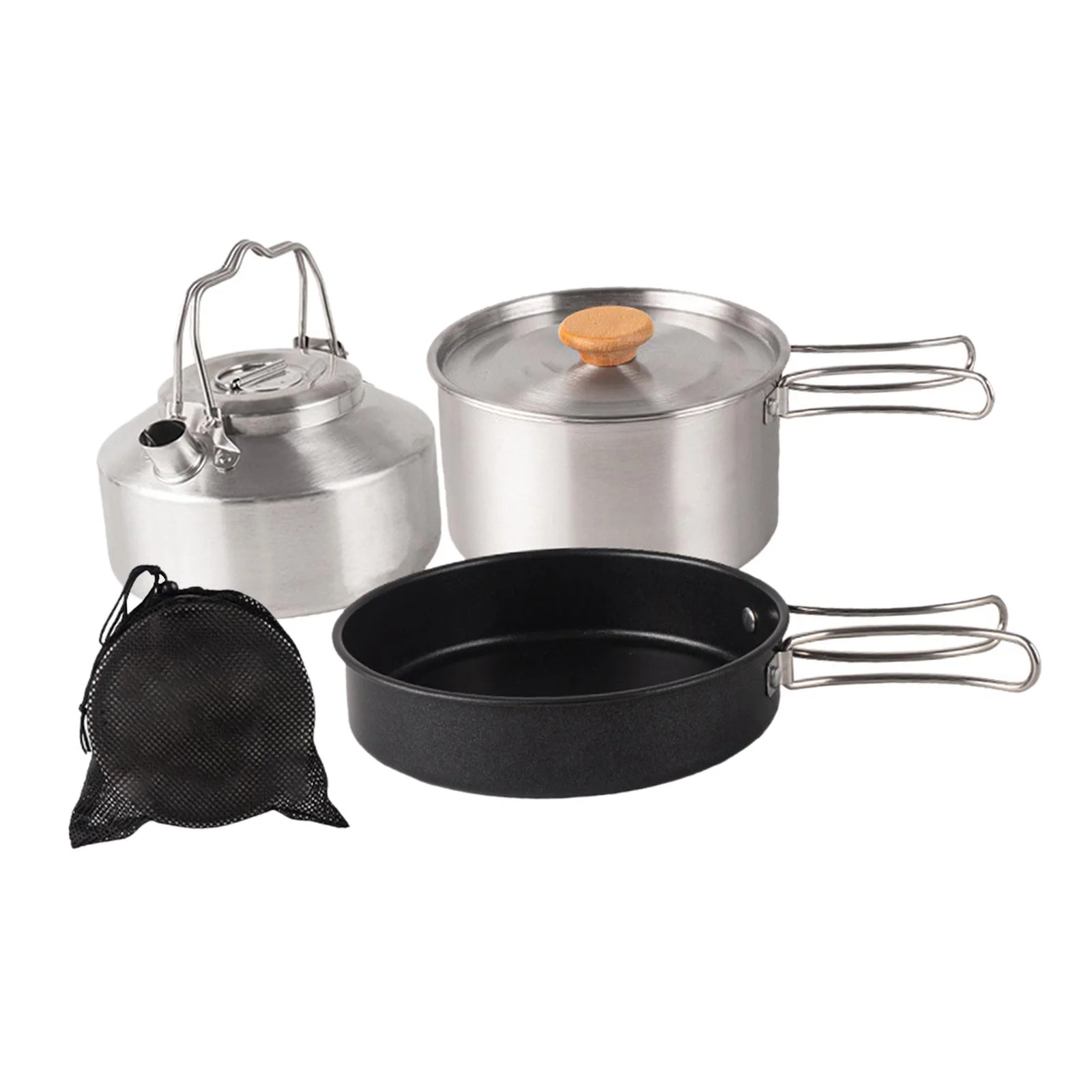 Camping Cookware Set Outdoor Cook Gear Saucepan Folding Handle Lightweight Camping and Kettle Camping Cooking Set for Camping Home