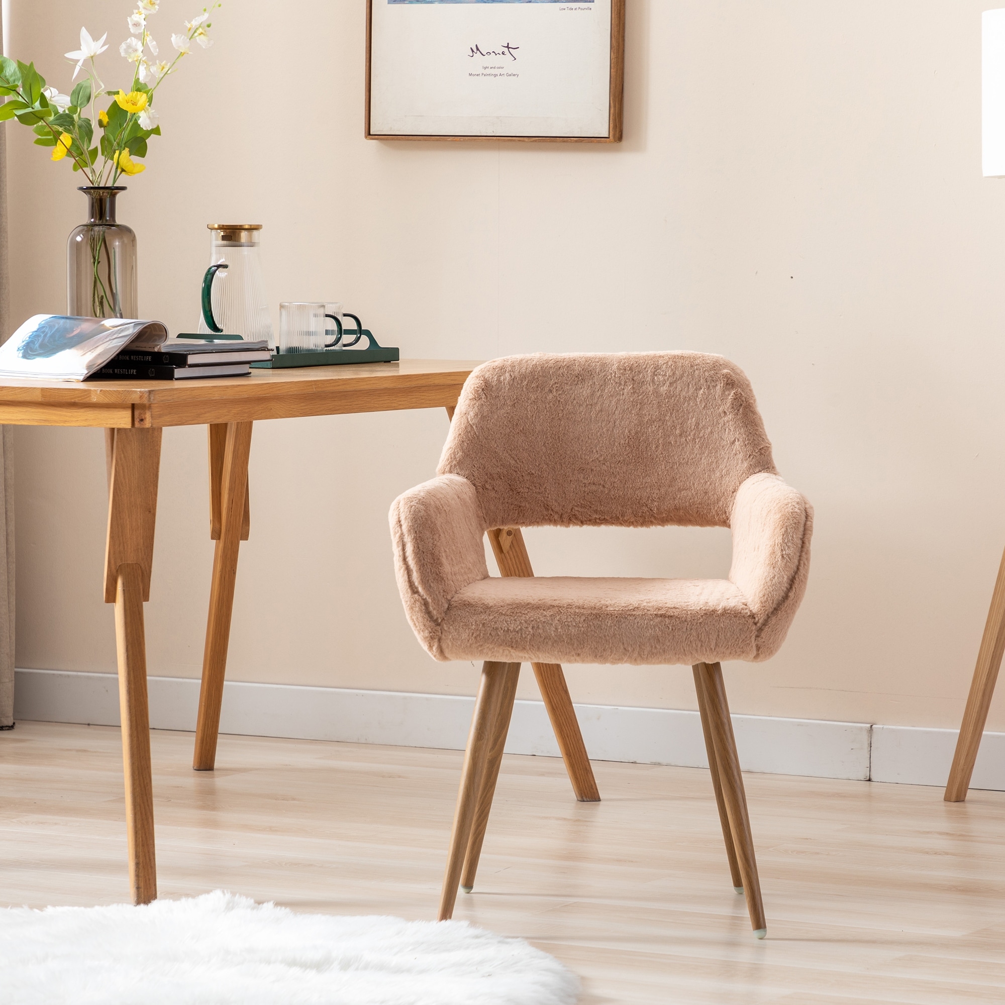 Siavonce Dining Chairs with Faux Fur Mid Century Side Chairs - 23.23*18.11*31.1 Dining Chairs Camel
